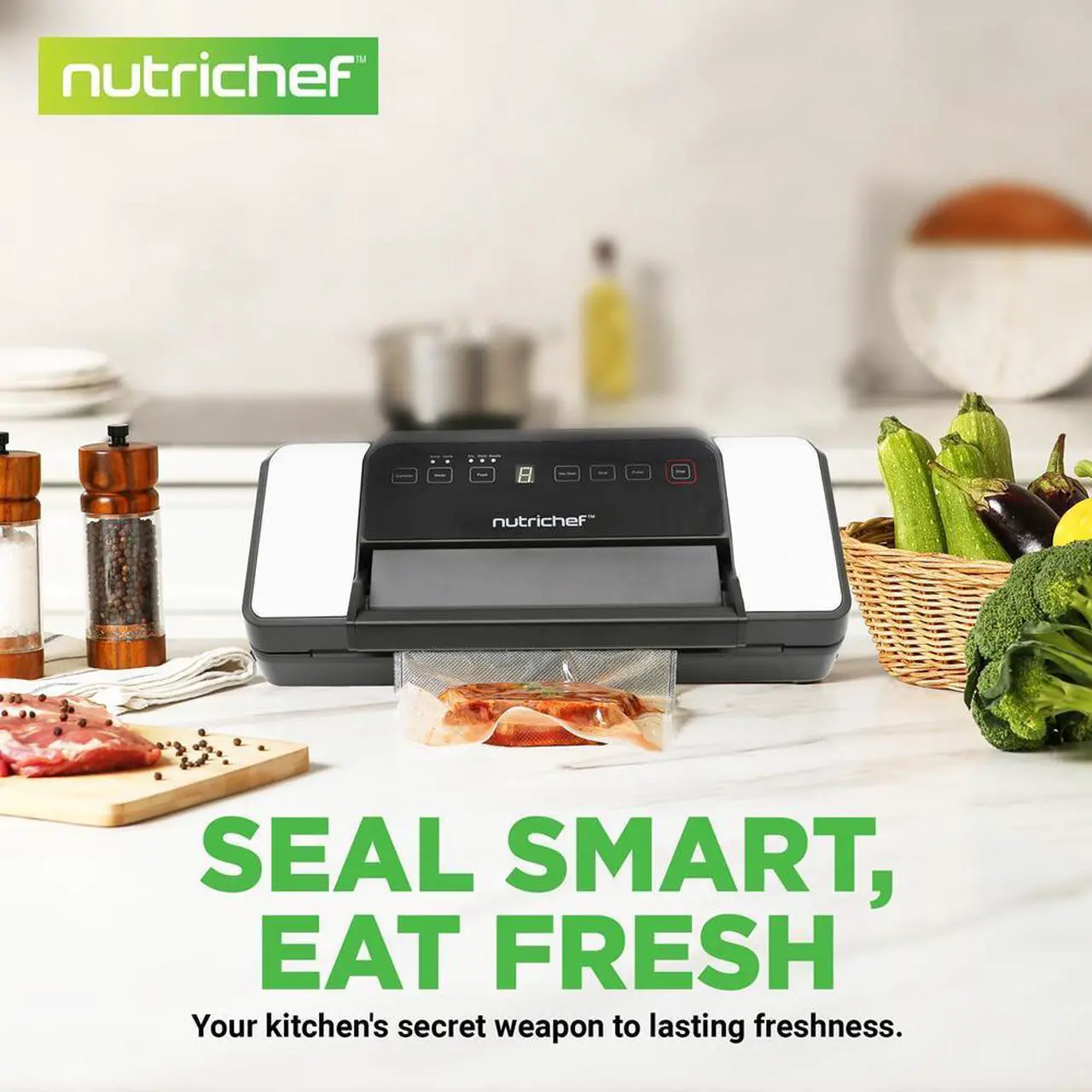 Alt view image 7 of 7 - NutriChef Deluxe Vacuum Sealer - Automatic Food Preserver with Double Sealing Function (PKVS90BK, Black)