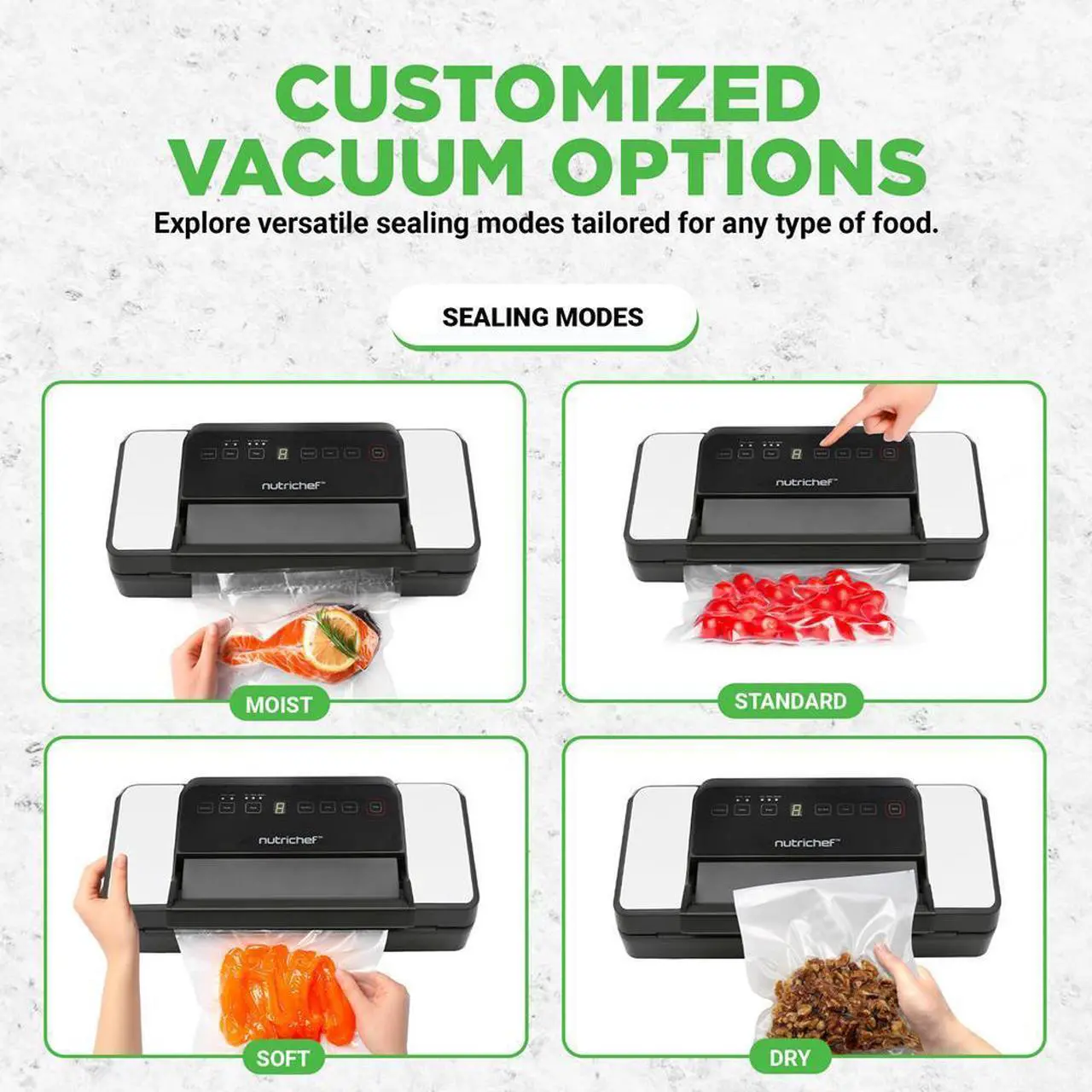 Alt view image 5 of 7 - NutriChef Deluxe Vacuum Sealer - Automatic Food Preserver with Double Sealing Function (PKVS90BK, Black)