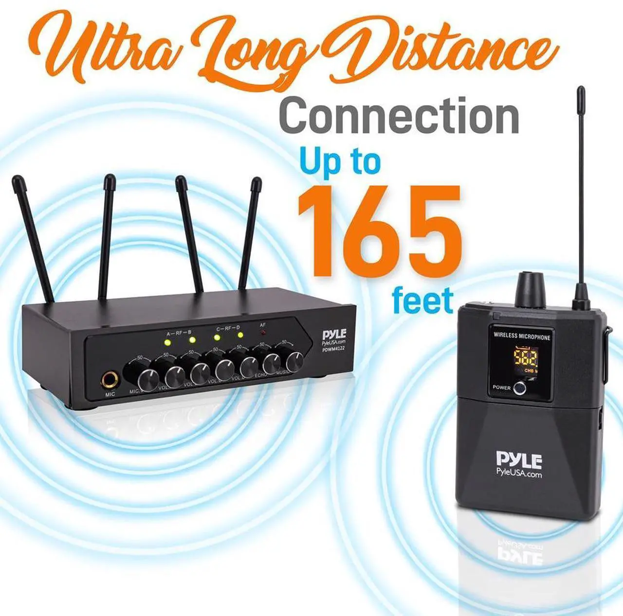 Alt view image 6 of 7 - Pyle Bluetooth Wireless PA Microphone System with (4) Beltpacks, (4) Headset Mics, RCA/Aux Input - UHF Public Address System