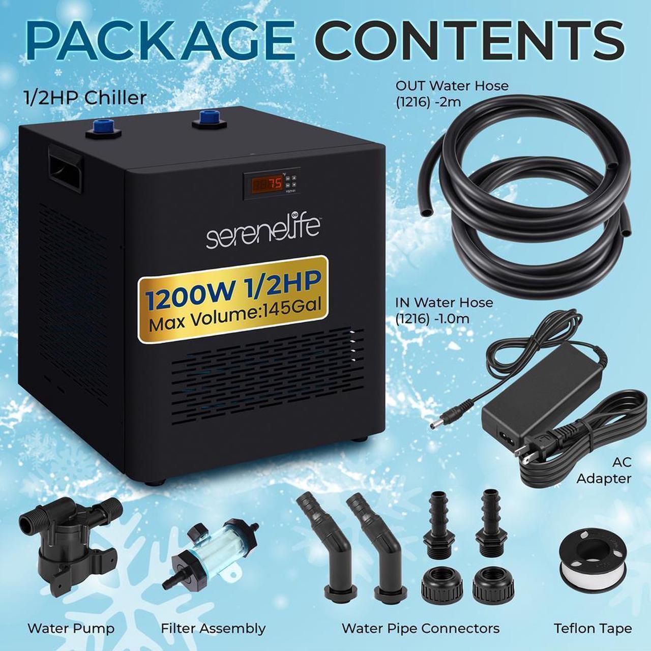 Alt view image 4 of 7 - SereneLife Cold Plunge Water Chiller - 1200W 1/2 HP Cooling System (SLWTRCHLR110)