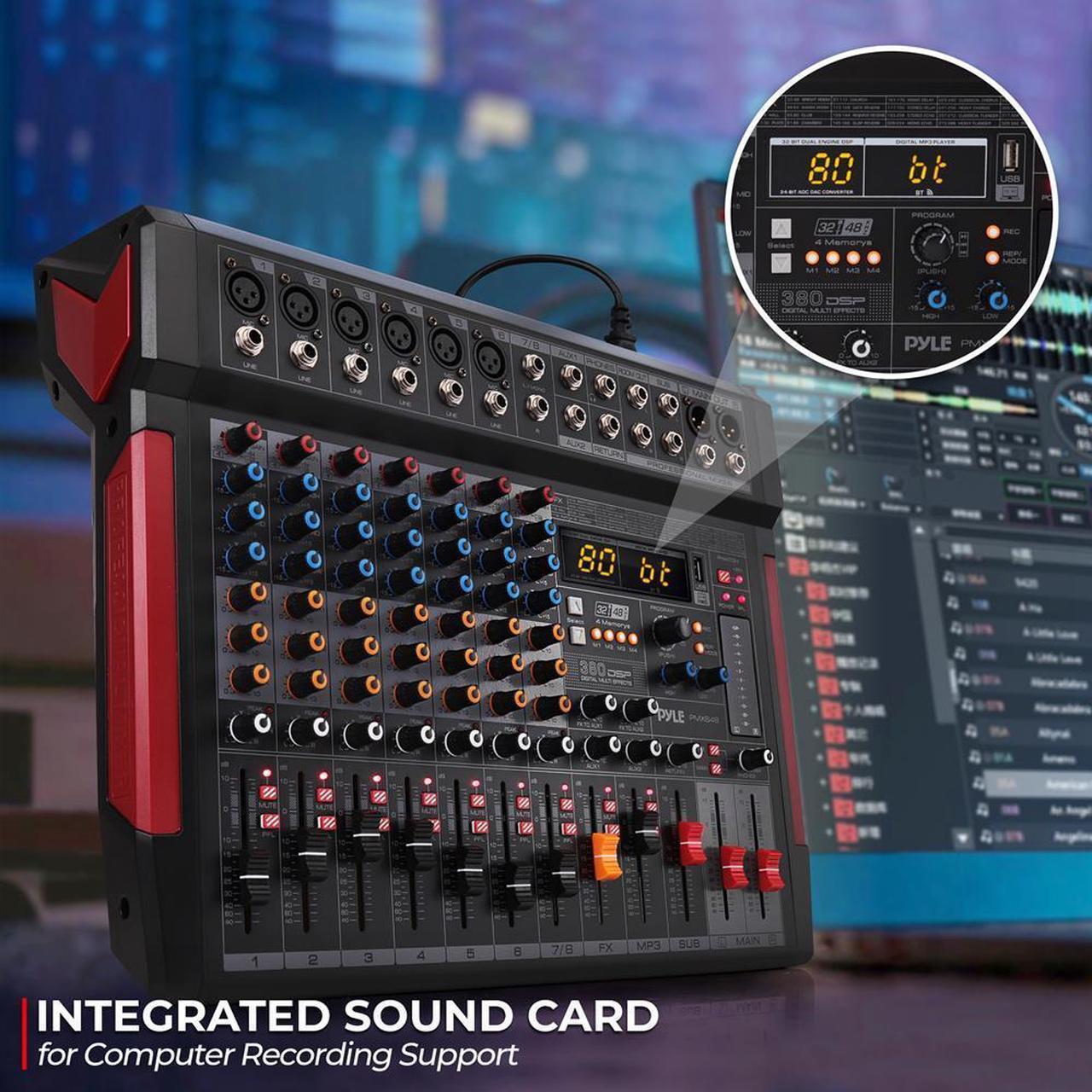 Alt view image 6 of 7 - Pyle 8-Channel Wireless Bluetooth Audio Mixer - Recording Interface, Built-in FX, 6 XLR Inputs, MP3 Player - PMX648