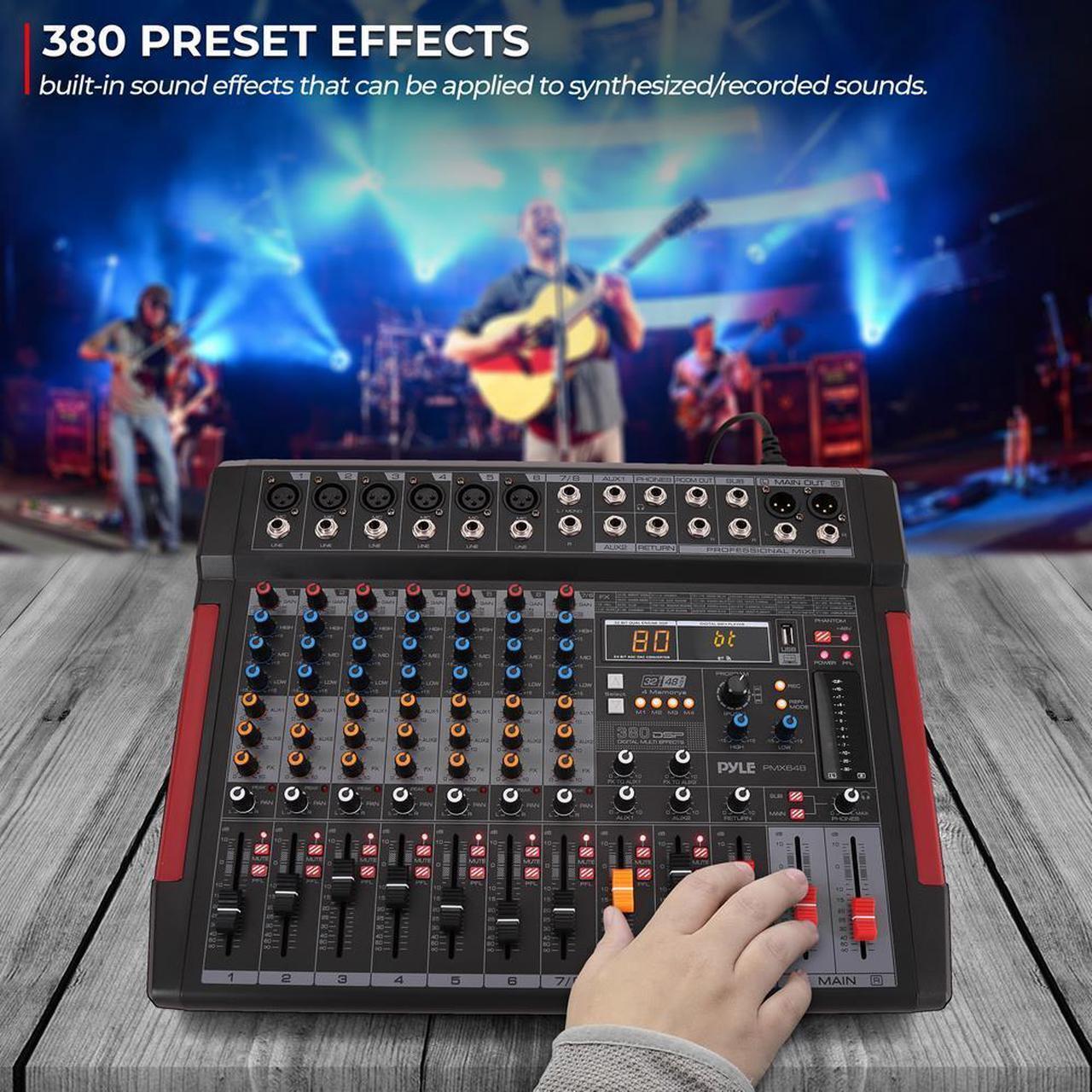 Alt view image 2 of 7 - Pyle 8-Channel Wireless Bluetooth Audio Mixer - Recording Interface, Built-in FX, 6 XLR Inputs, MP3 Player - PMX648