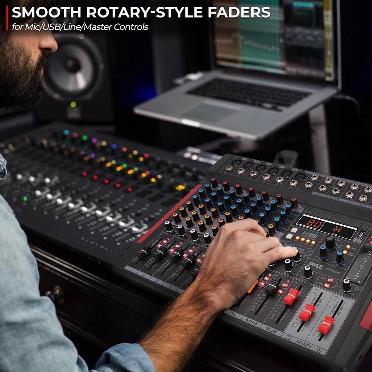Alt view image 4 of 7 - Pyle 8-Channel Wireless Bluetooth Audio Mixer - Recording Interface, Built-in FX, 6 XLR Inputs, MP3 Player - PMX648