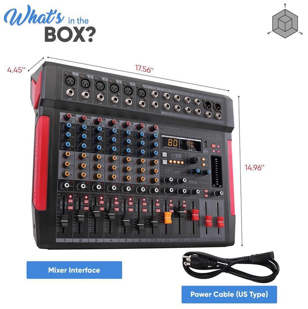 Alt view image 7 of 7 - Pyle 8-Channel Wireless Bluetooth Audio Mixer - Recording Interface, Built-in FX, 6 XLR Inputs, MP3 Player - PMX648