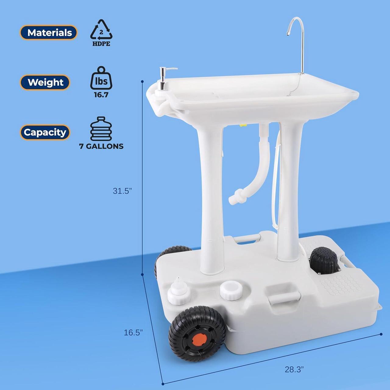 Alt view image 3 of 7 - SereneLife Portable Handwash Sink - Mobile Foot-Pump Water Faucet Washing Station, 7+ Gal. Capacity, Includes Soap Dispenser & Drain Hose