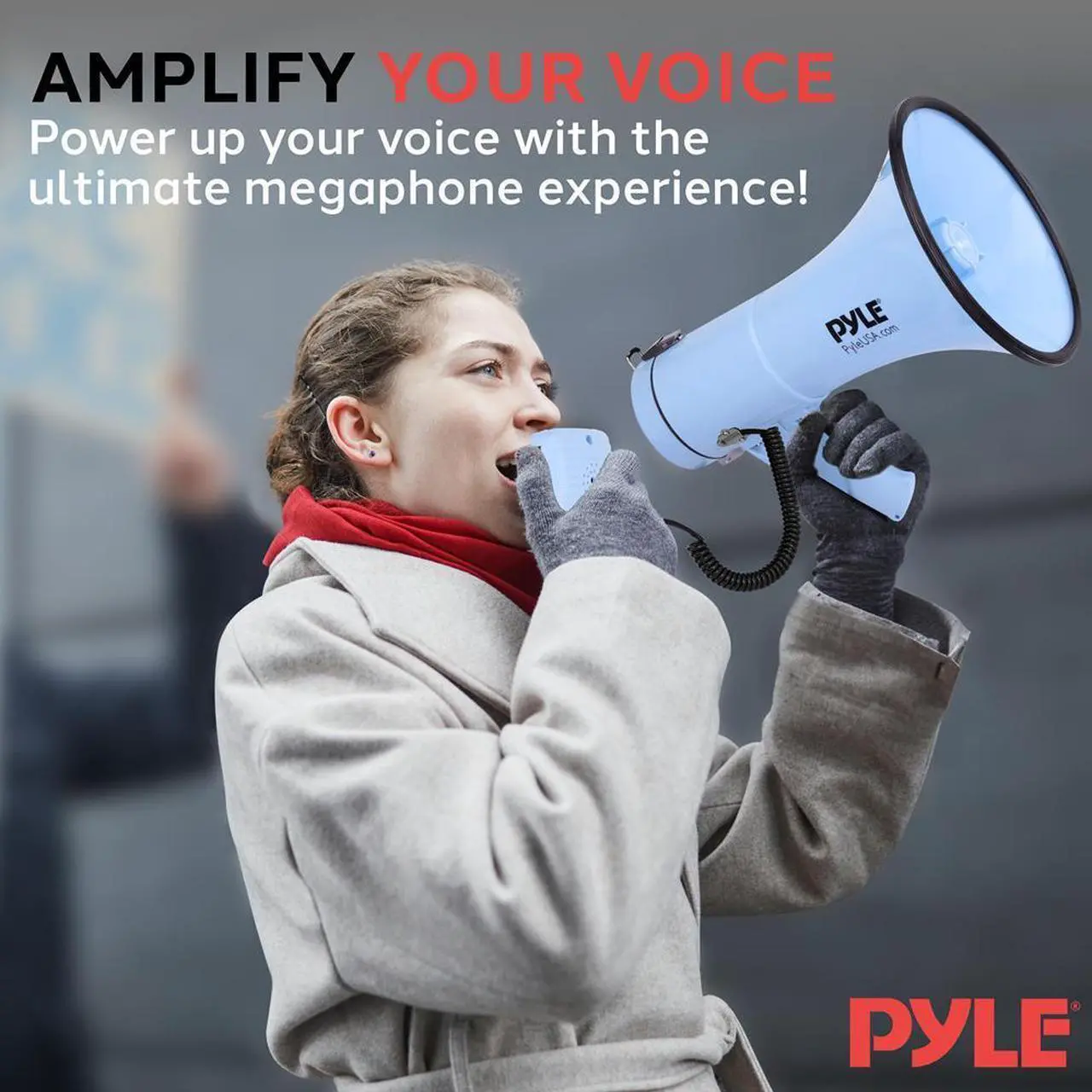 Alt view image 7 of 7 - Pyle PMPRA514BL Portable Speaker Bullhorn Megaphone with Siren, 50-Watt, Aux Input, Blue
