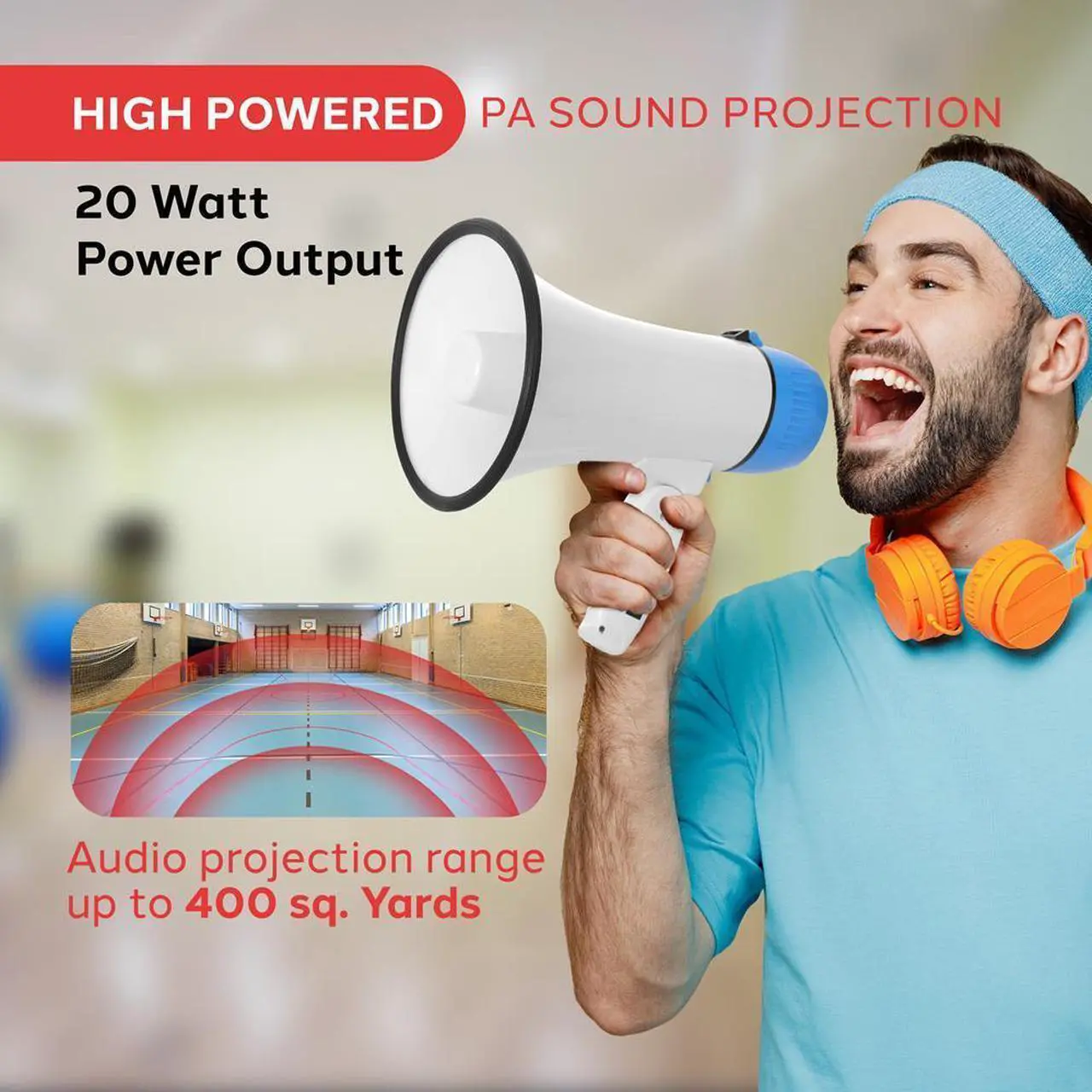 Alt view image 7 of 7 - Pyle PMPRA214WHI Portable Speaker Bullhorn Megaphone with Siren, 20-Watt, Aux Input, White