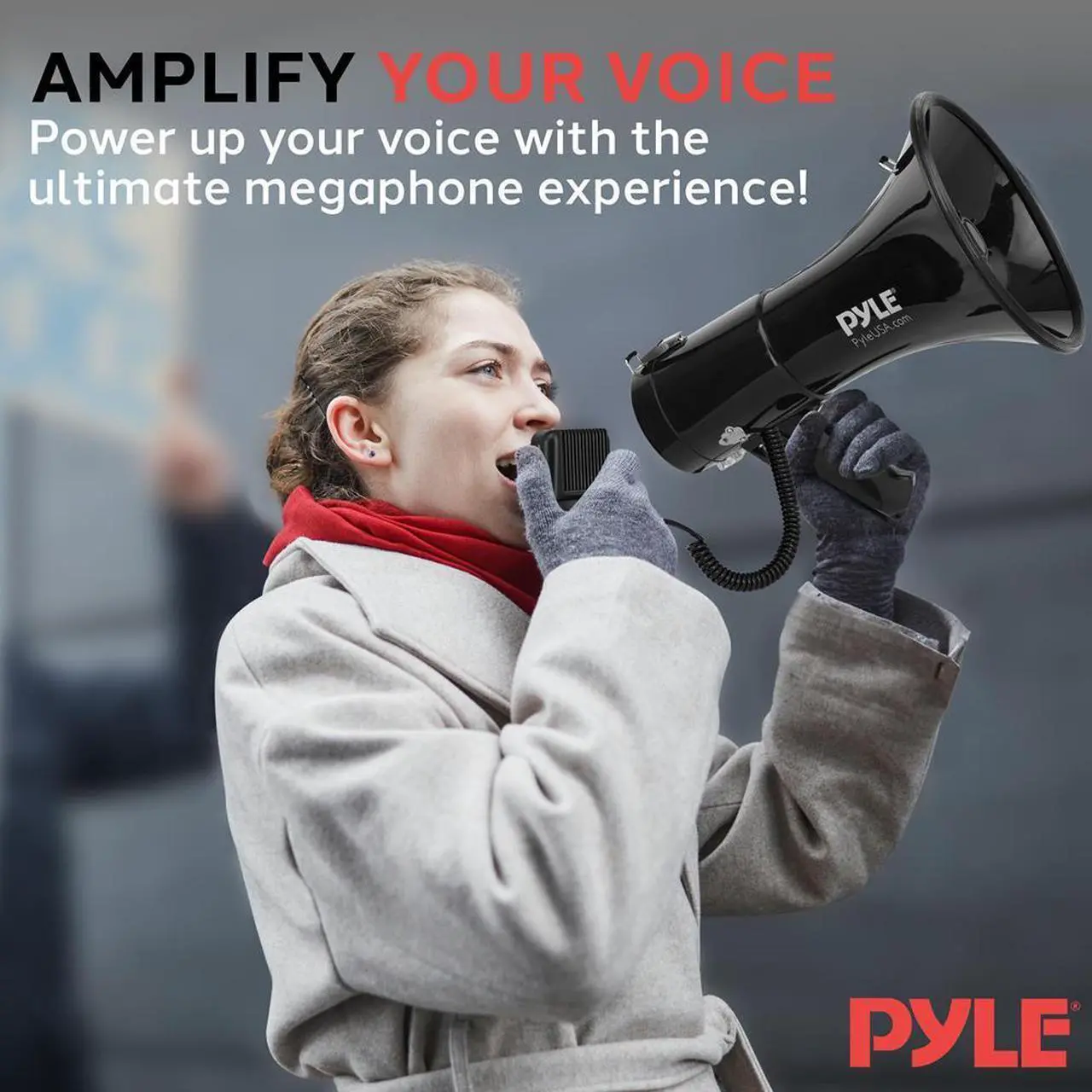 Alt view image 6 of 7 - Pyle PMPRA514BK Portable Speaker Bullhorn Megaphone with Siren, 50-Watt, Aux Input, Handheld Mic, Black