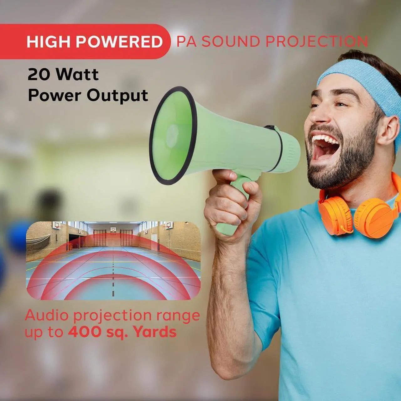 Alt view image 5 of 7 - Pyle PMPRA213GR Portable Speaker Bullhorn Megaphone with Siren, 20-Watt, Aux Input, Green