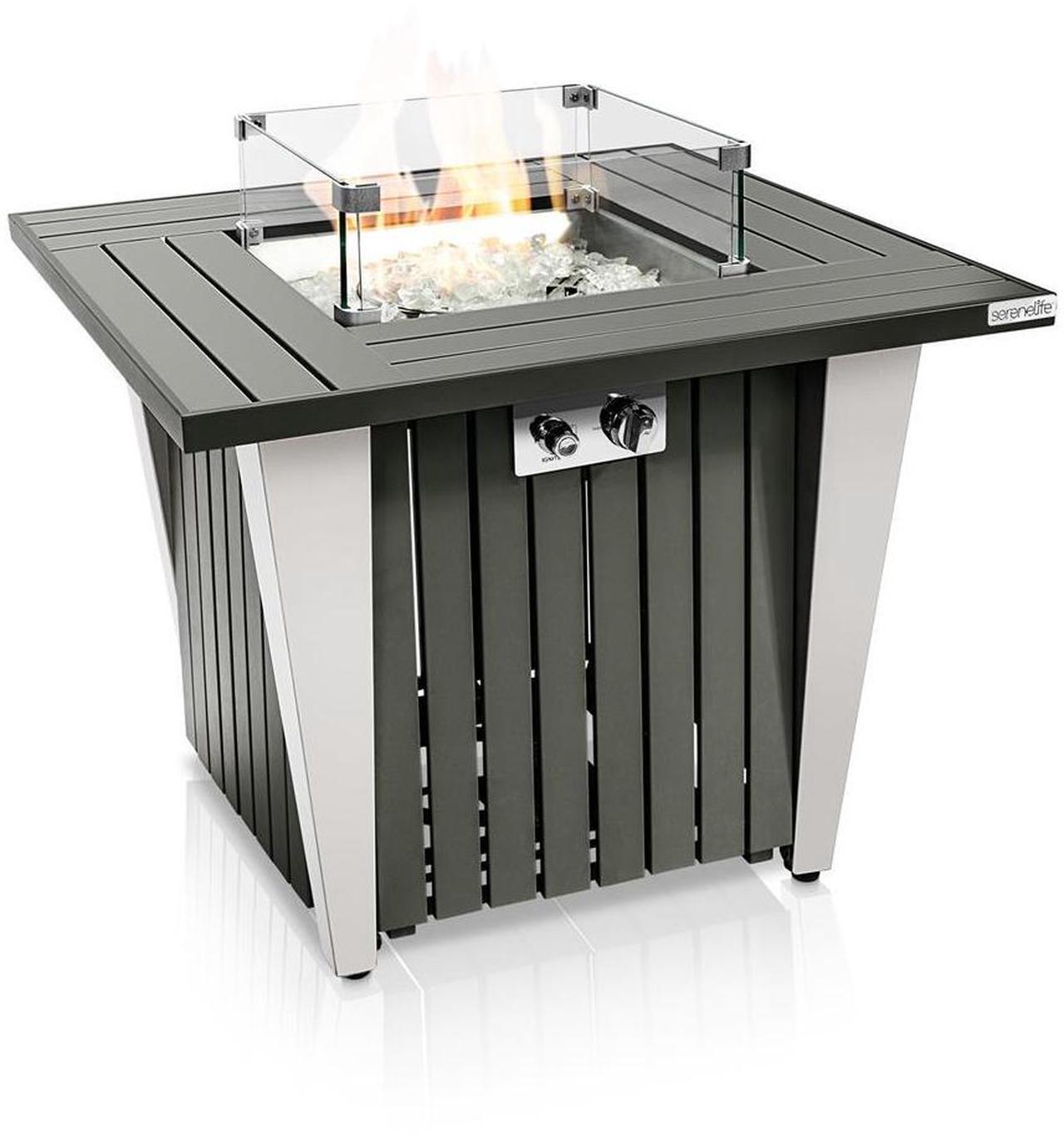 Main image of SereneLife 50,000 BTU Propane Gas Fire Pit Table - SLNFRE27 - Stainless Steel Lid & Legs