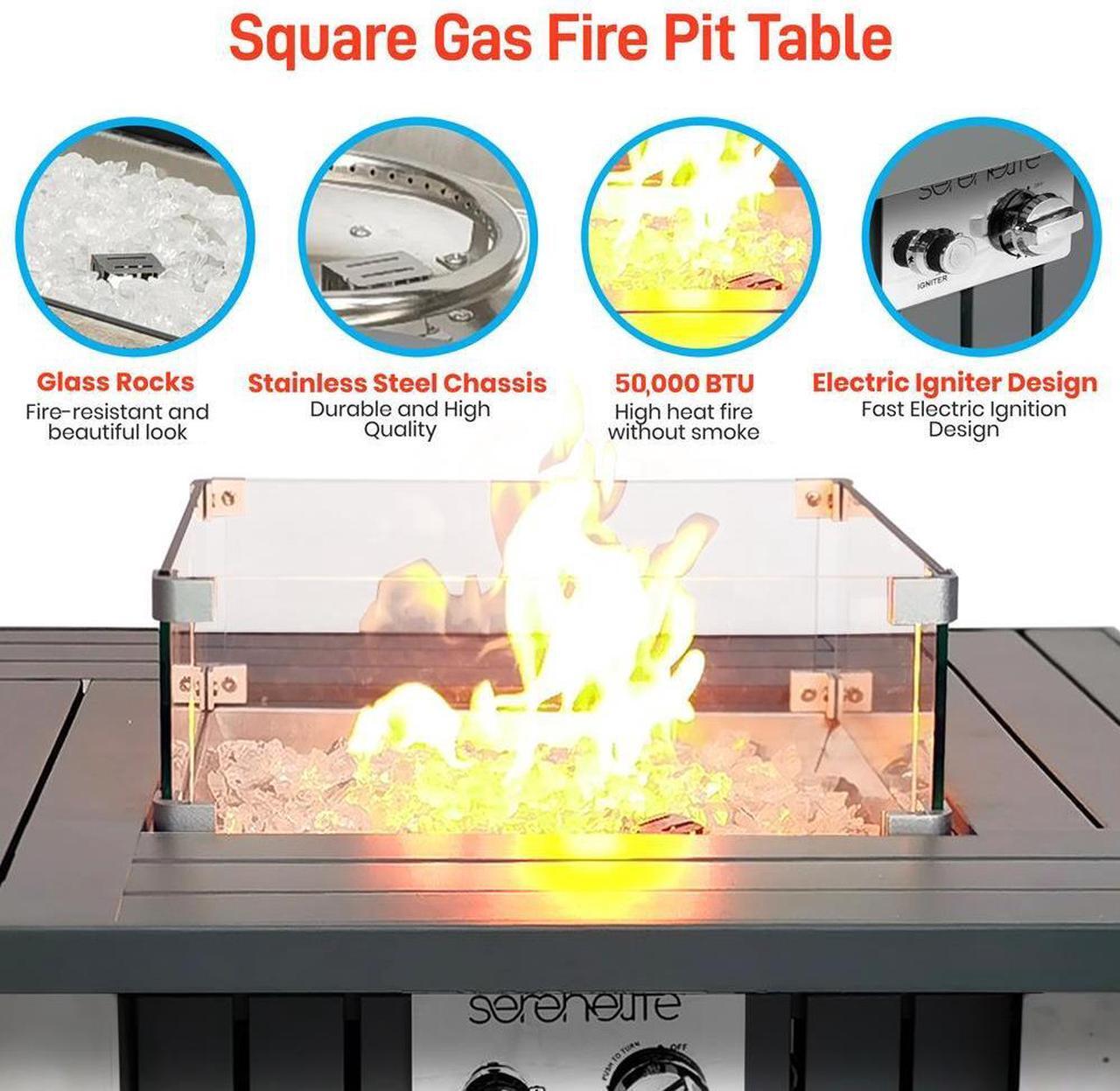Alt view image 3 of 7 - SereneLife 50,000 BTU Propane Gas Fire Pit Table - SLNFRE27 - Stainless Steel Lid & Legs