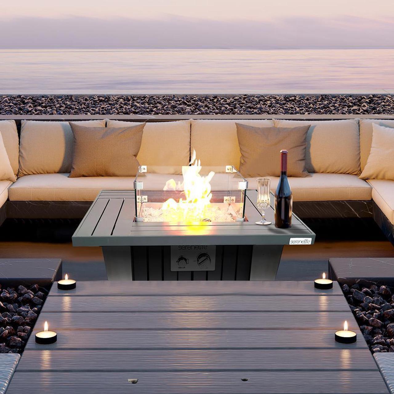 Alt view image 6 of 7 - SereneLife 50,000 BTU Propane Gas Fire Pit Table - SLNFRE27 - Stainless Steel Lid & Legs