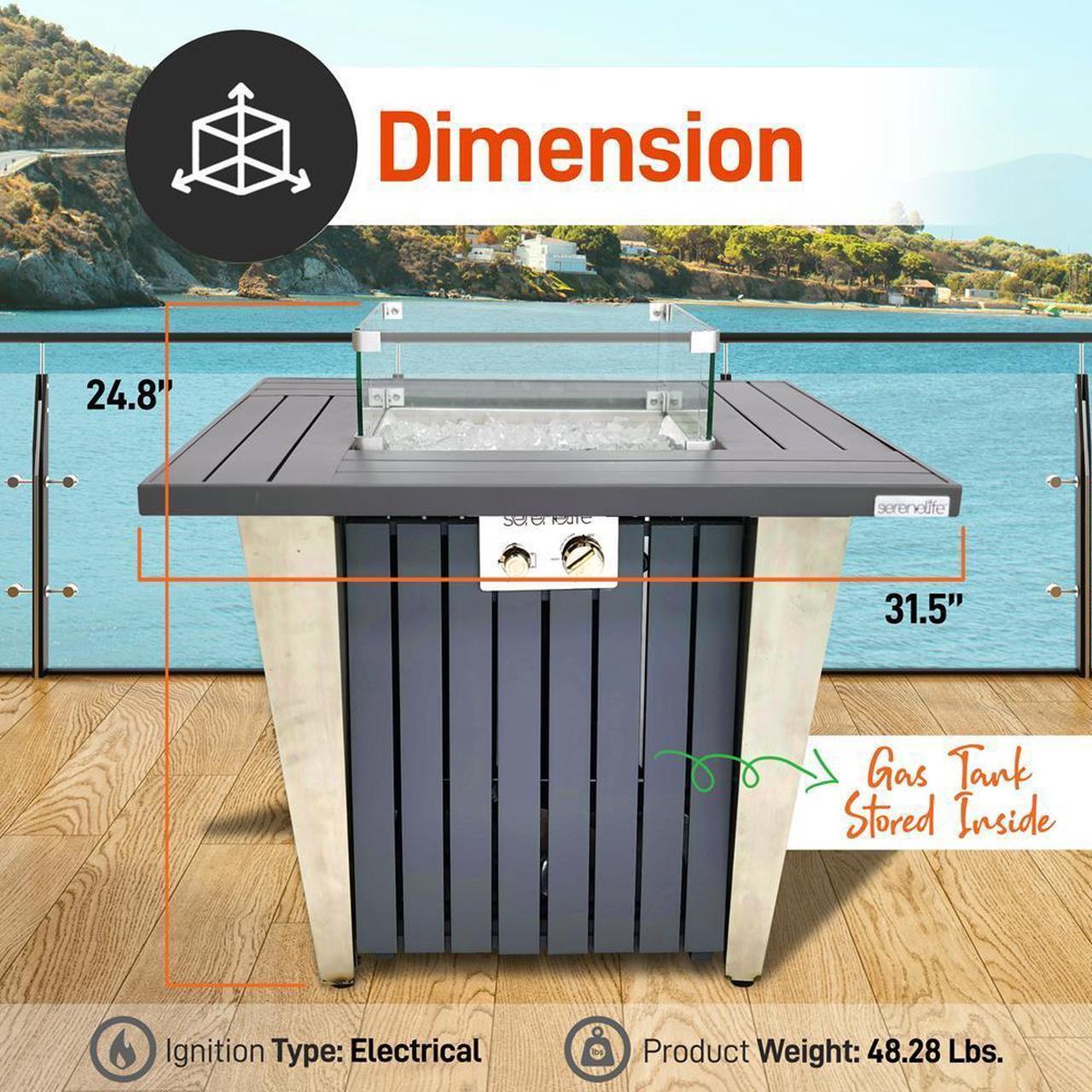 Alt view image 5 of 7 - SereneLife 50,000 BTU Propane Gas Fire Pit Table - SLNFRE27 - Stainless Steel Lid & Legs