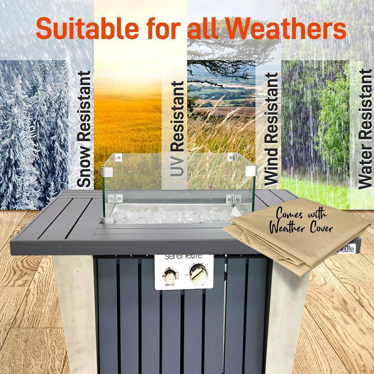 Alt view image 4 of 7 - SereneLife 50,000 BTU Propane Gas Fire Pit Table - SLNFRE27 - Stainless Steel Lid & Legs