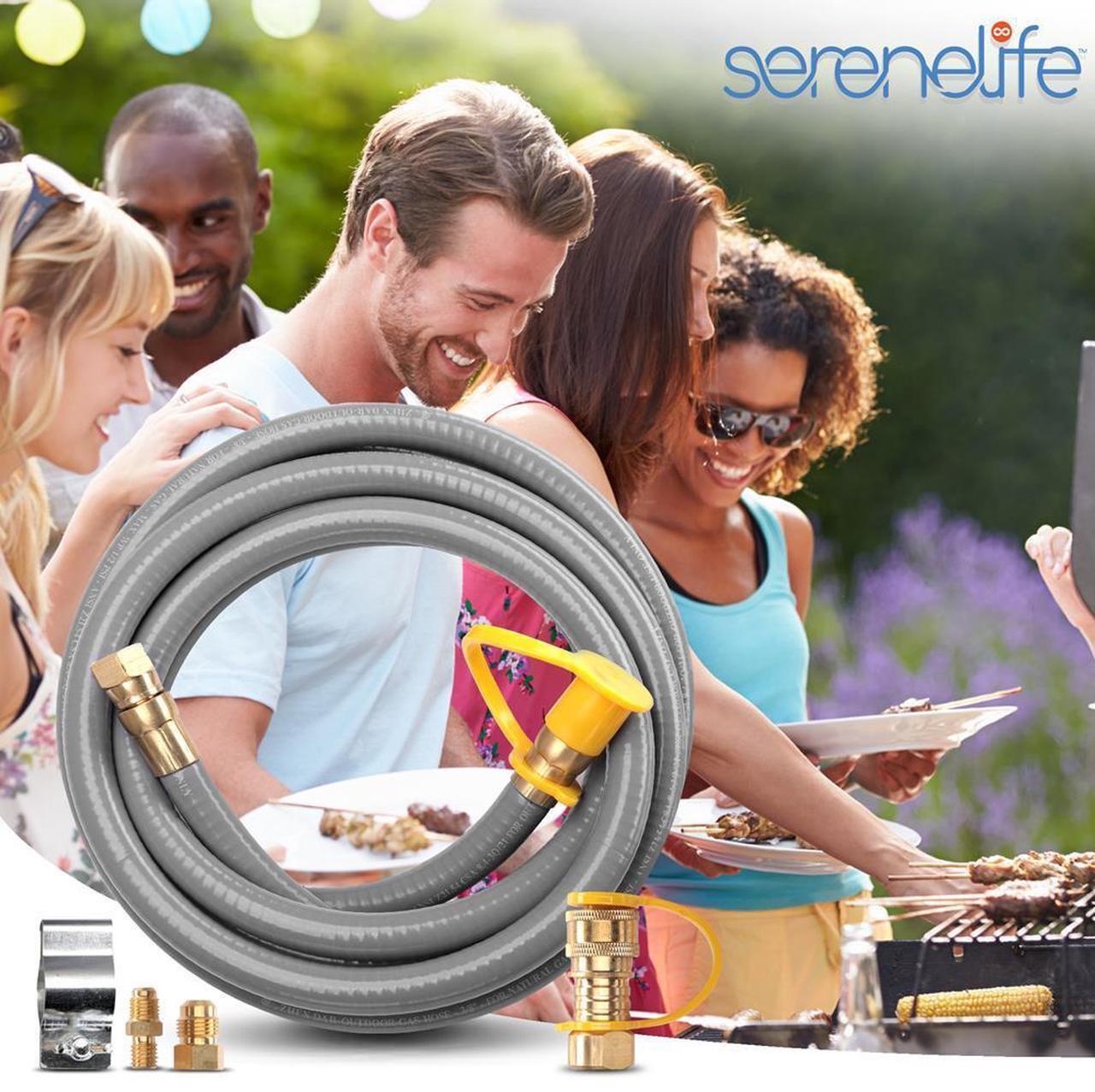 Alt view image 5 of 7 - SereneLife 10-Foot Natural Gas Hose with Quick Connect Fittings - Conversion Kit, For Models: SLFPBAL, SLFPLG9, SLFPCN56, SLFPCN42, SLCNX76
