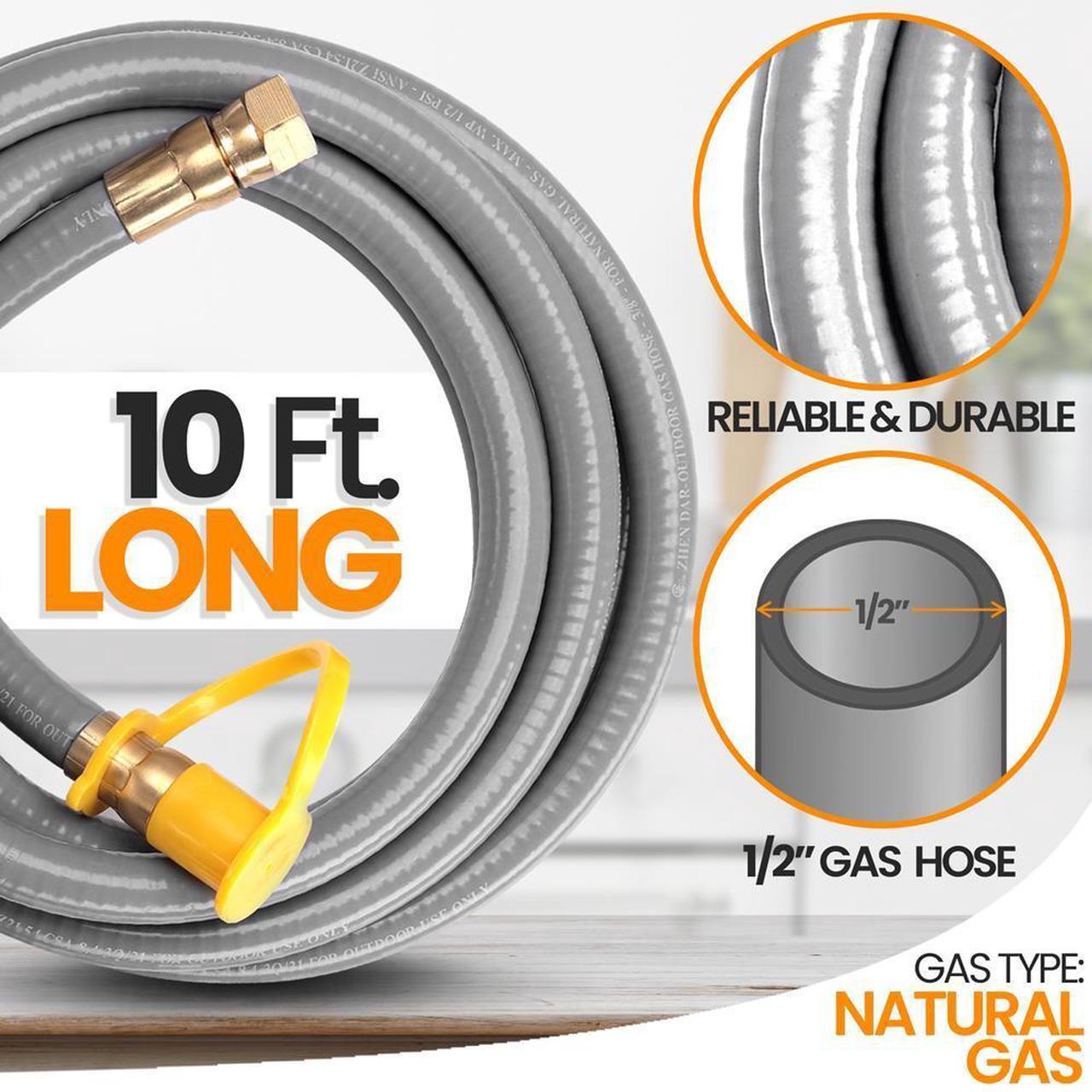 Alt view image 3 of 7 - SereneLife 10-Foot Natural Gas Hose with Quick Connect Fittings - Conversion Kit, For Models: SLFPBAL, SLFPLG9, SLFPCN56, SLFPCN42, SLCNX76