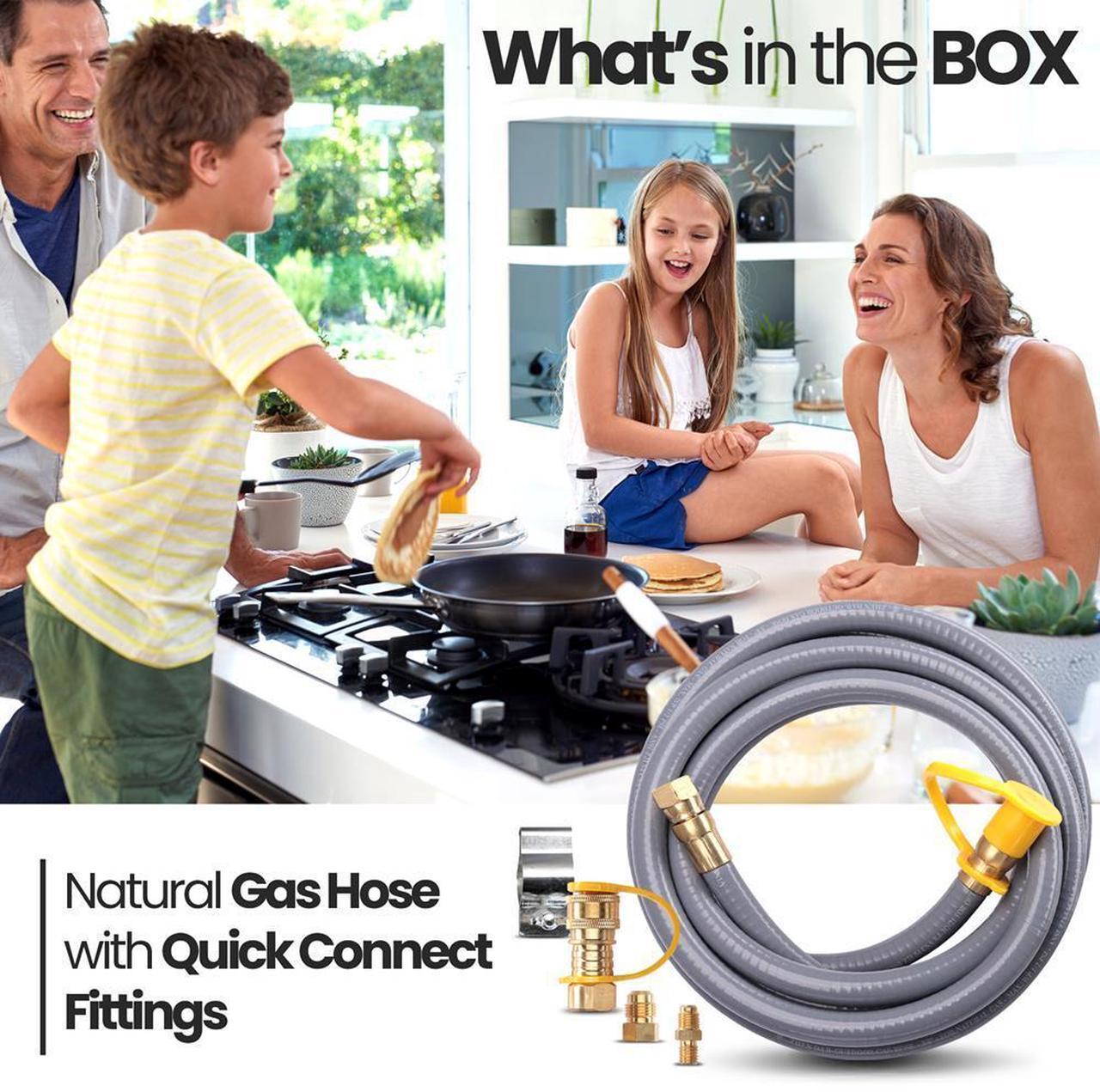 Alt view image 6 of 7 - SereneLife 10-Foot Natural Gas Hose with Quick Connect Fittings - Conversion Kit, For Models: SLFPBAL, SLFPLG9, SLFPCN56, SLFPCN42, SLCNX76