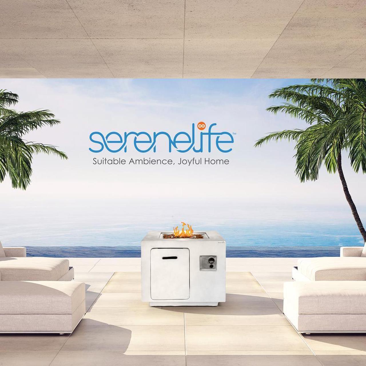 Alt view image 2 of 7 - SereneLife 40,000 BTU Propane Gas Fire Pit Table - Square, Stainless Steel Burner, Lava Rock Set, with PVC Cover for Outdoor Use