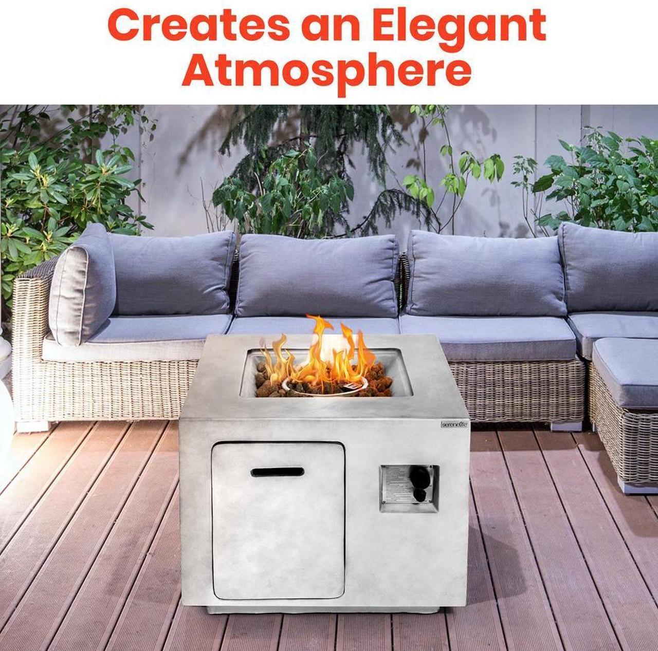 Alt view image 7 of 7 - SereneLife 40,000 BTU Propane Gas Fire Pit Table - Square, Stainless Steel Burner, Lava Rock Set, with PVC Cover for Outdoor Use