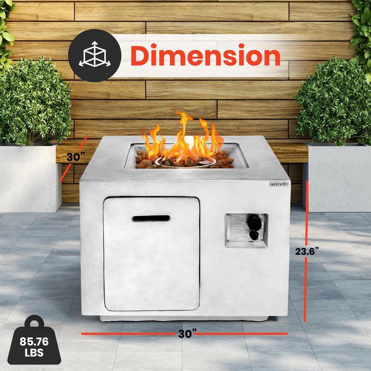 Alt view image 6 of 7 - SereneLife 40,000 BTU Propane Gas Fire Pit Table - Square, Stainless Steel Burner, Lava Rock Set, with PVC Cover for Outdoor Use