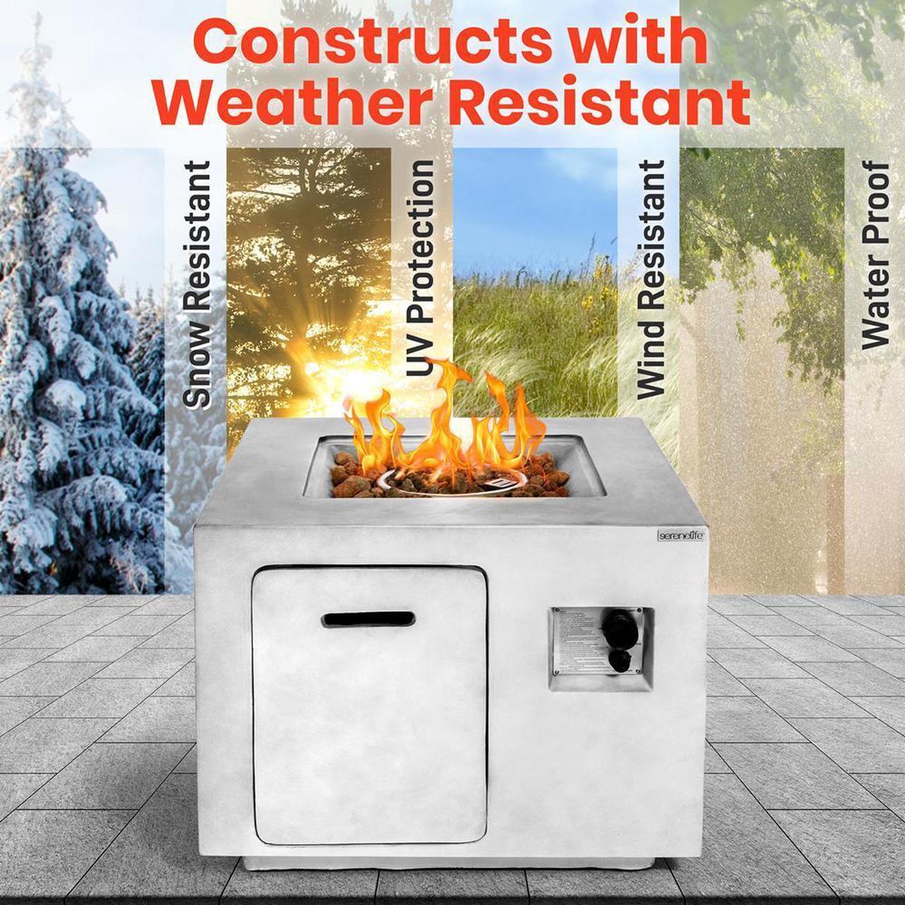 Alt view image 5 of 7 - SereneLife 40,000 BTU Propane Gas Fire Pit Table - Square, Stainless Steel Burner, Lava Rock Set, with PVC Cover for Outdoor Use