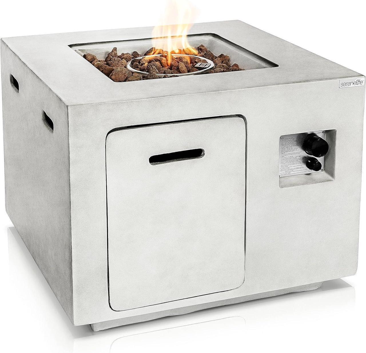 Main image of SereneLife 40,000 BTU Propane Gas Fire Pit Table - Square, Stainless Steel Burner, Lava Rock Set, with PVC Cover for Outdoor Use