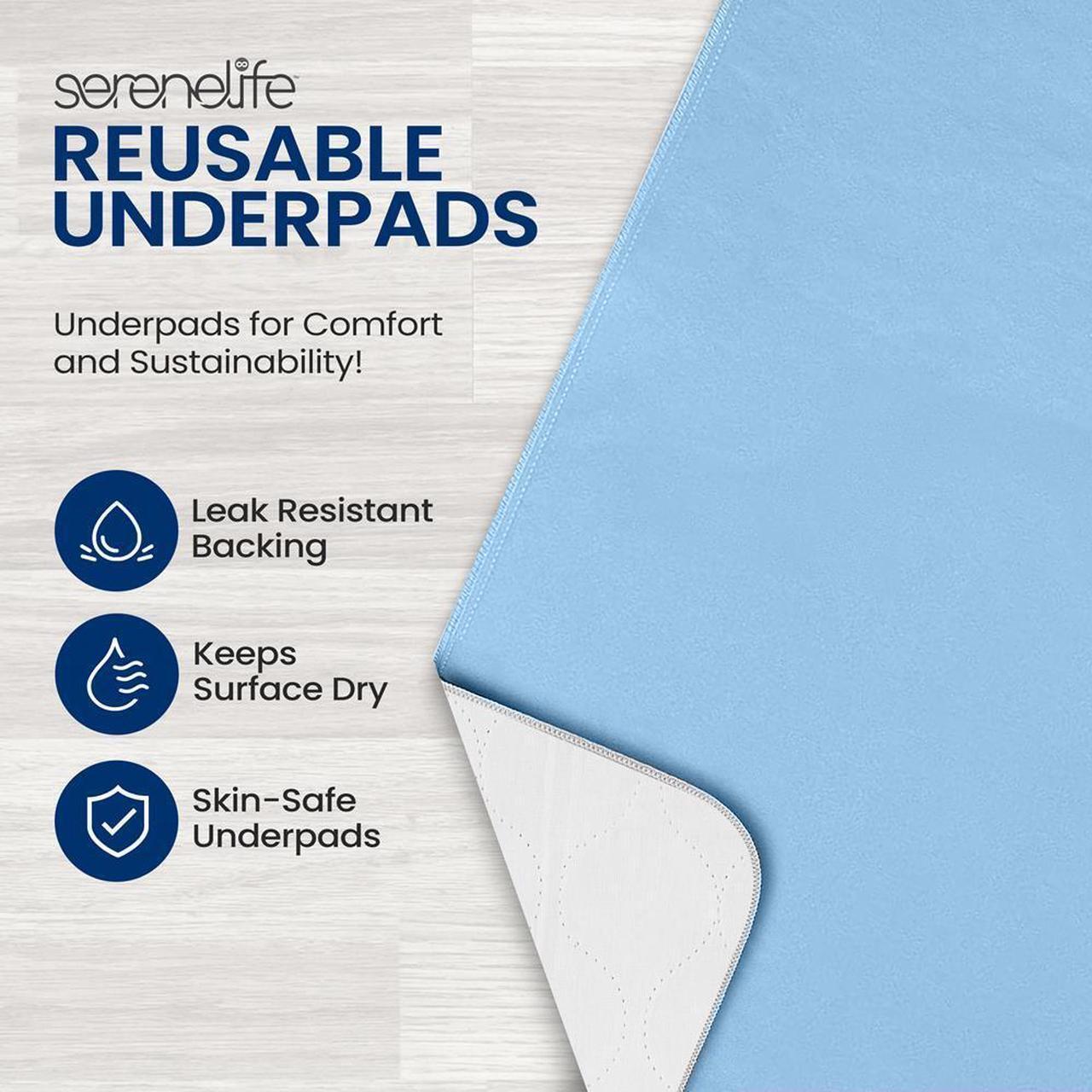 Alt view image 2 of 7 - SereneLife Reusable Underpads - Incontinence Pads, Super Absorbent Protection for Pets, Kids, and Adults, Bed Covers, Puppy Training (Matte Blue)