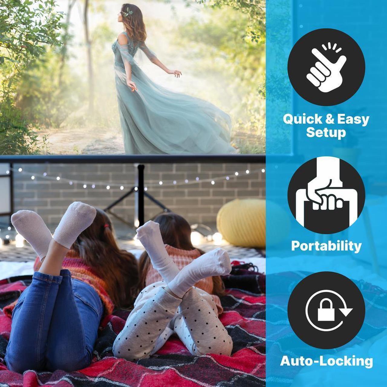Alt view image 6 of 7 - Pyle 120-Inch Tripod Projector Screen - Floor Standing, Portable Fold-Out Roll-Up Manual Screen, 4:3 Aspect Ratio