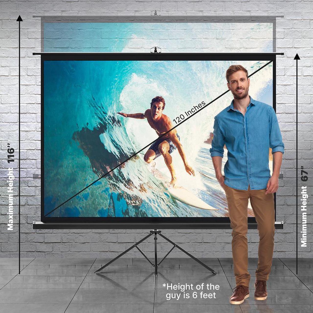 Alt view image 3 of 7 - Pyle 120-Inch Tripod Projector Screen - Floor Standing, Portable Fold-Out Roll-Up Manual Screen, 4:3 Aspect Ratio