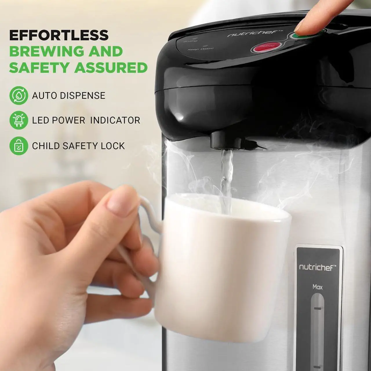 Alt view image 4 of 7 - NutriChef 5-Liter Electric Water Boiler & Warmer - Digital Hot Pot Kettle with 5 Temperature Settings, Safety Lock