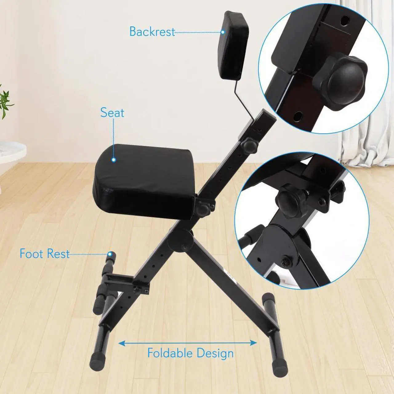 Main image of Pyle Musician & Performer Chair Seat Stool  Adjustable Height Foot Rest, Seat & Backrest Cushion, Foldable Design