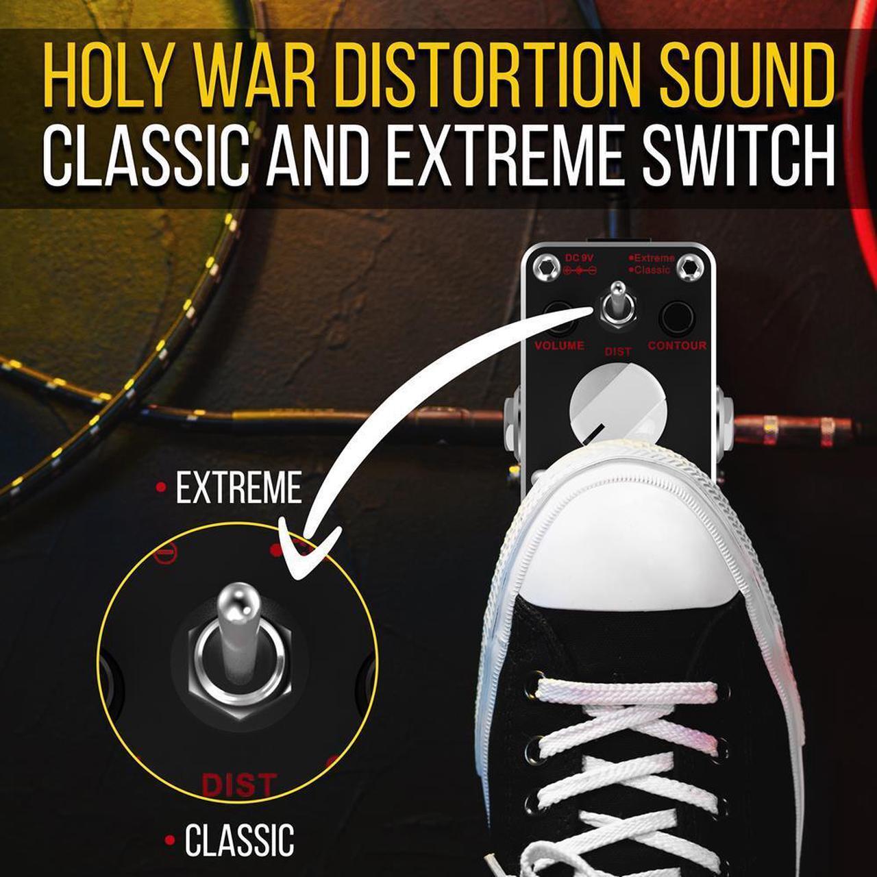 Alt view image 3 of 6 - Pyle Heavy Metal Guitar Distortion Pedal - 2 Modes (Extreme & Classic) with Tone & Volume Controls, LED Indicator
