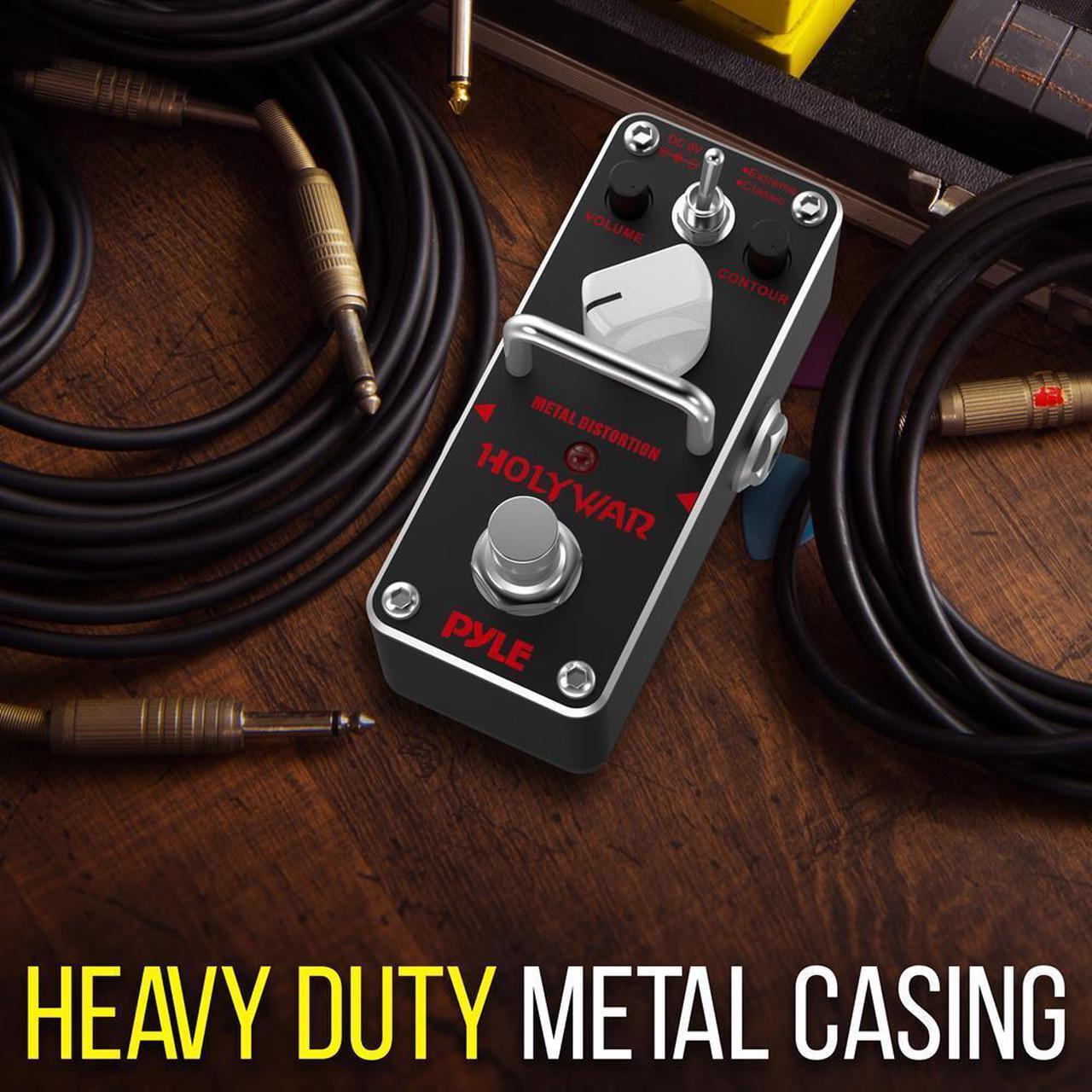 Alt view image 6 of 6 - Pyle Heavy Metal Guitar Distortion Pedal - 2 Modes (Extreme & Classic) with Tone & Volume Controls, LED Indicator