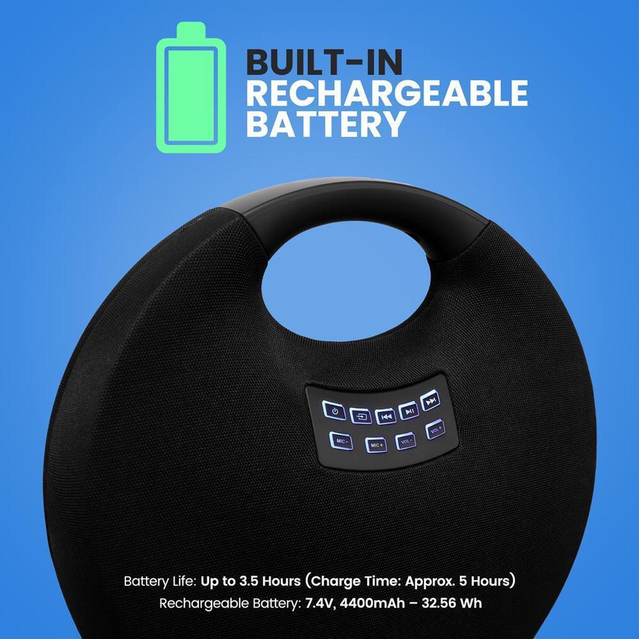 Alt view image 7 of 7 - Pyle 5.25 Portable Wireless BT Streaming Speaker - Portable Audio Speaker, with Built-in Rechargeable Battery, Waterproof, Wireless Microphone, Clear Sound Performance, TWS/MP3/USB (220 Watt MAX)