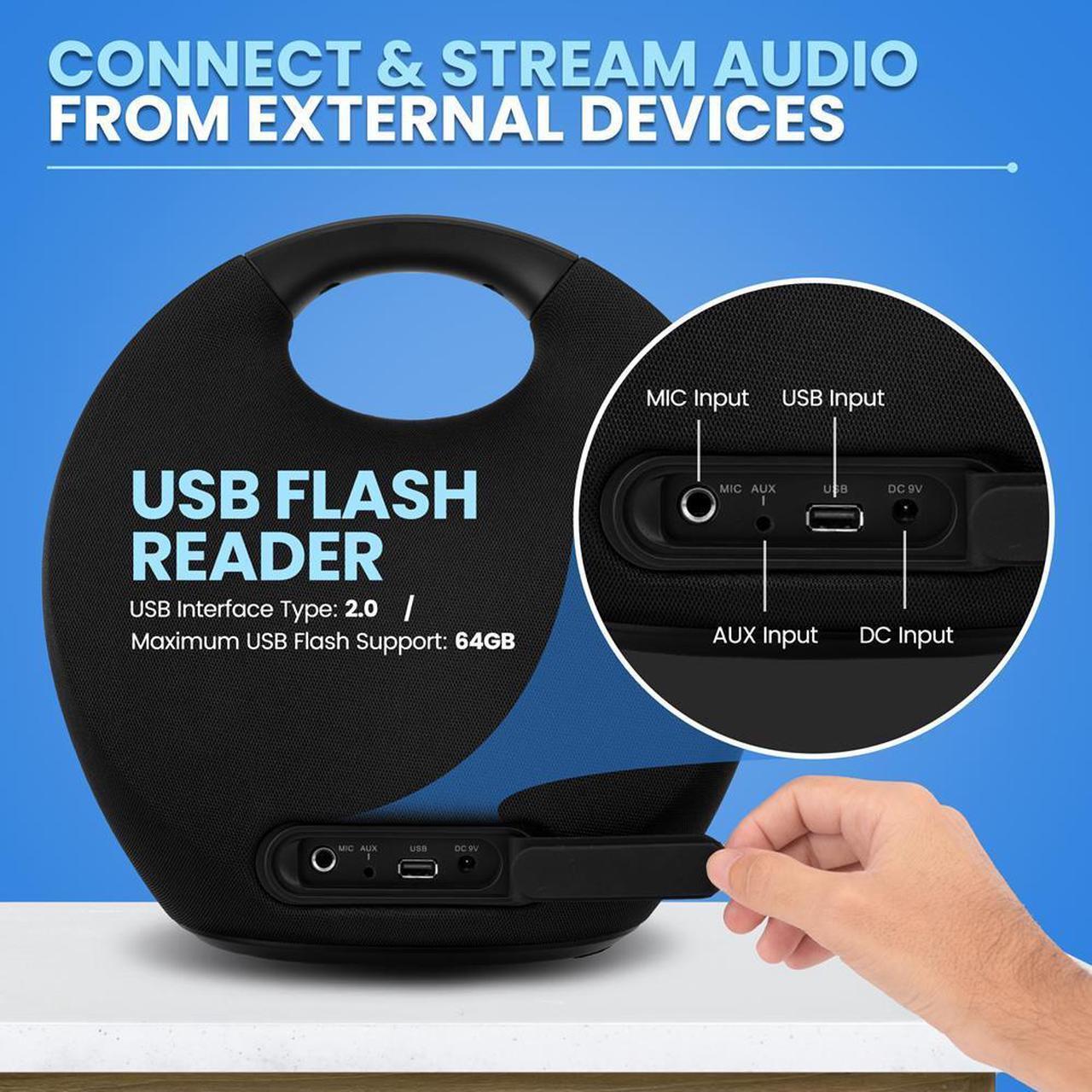 Alt view image 4 of 7 - Pyle 5.25 Portable Wireless BT Streaming Speaker - Portable Audio Speaker, with Built-in Rechargeable Battery, Waterproof, Wireless Microphone, Clear Sound Performance, TWS/MP3/USB (220 Watt MAX)