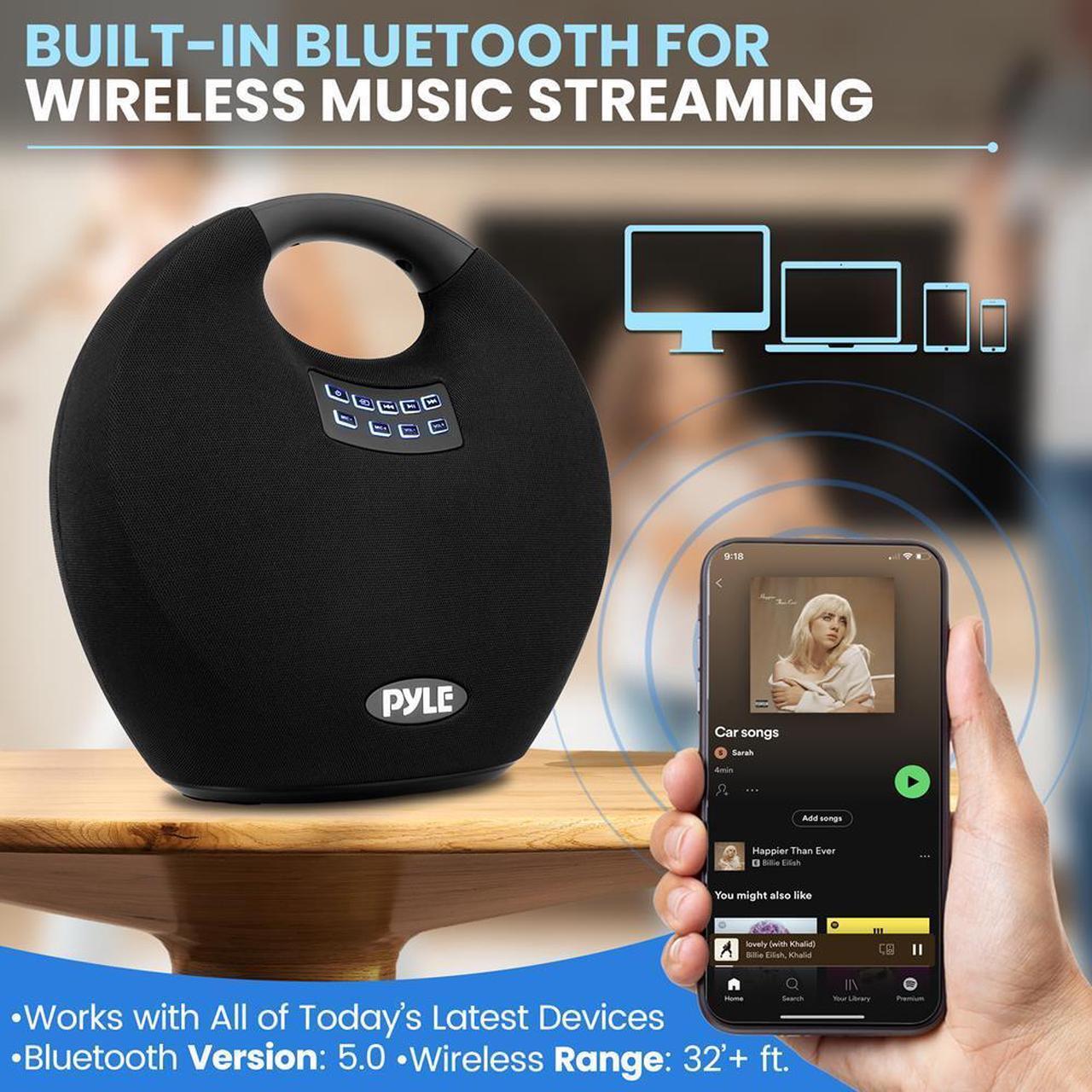 Alt view image 3 of 7 - Pyle 5.25 Portable Wireless BT Streaming Speaker - Portable Audio Speaker, with Built-in Rechargeable Battery, Waterproof, Wireless Microphone, Clear Sound Performance, TWS/MP3/USB (220 Watt MAX)