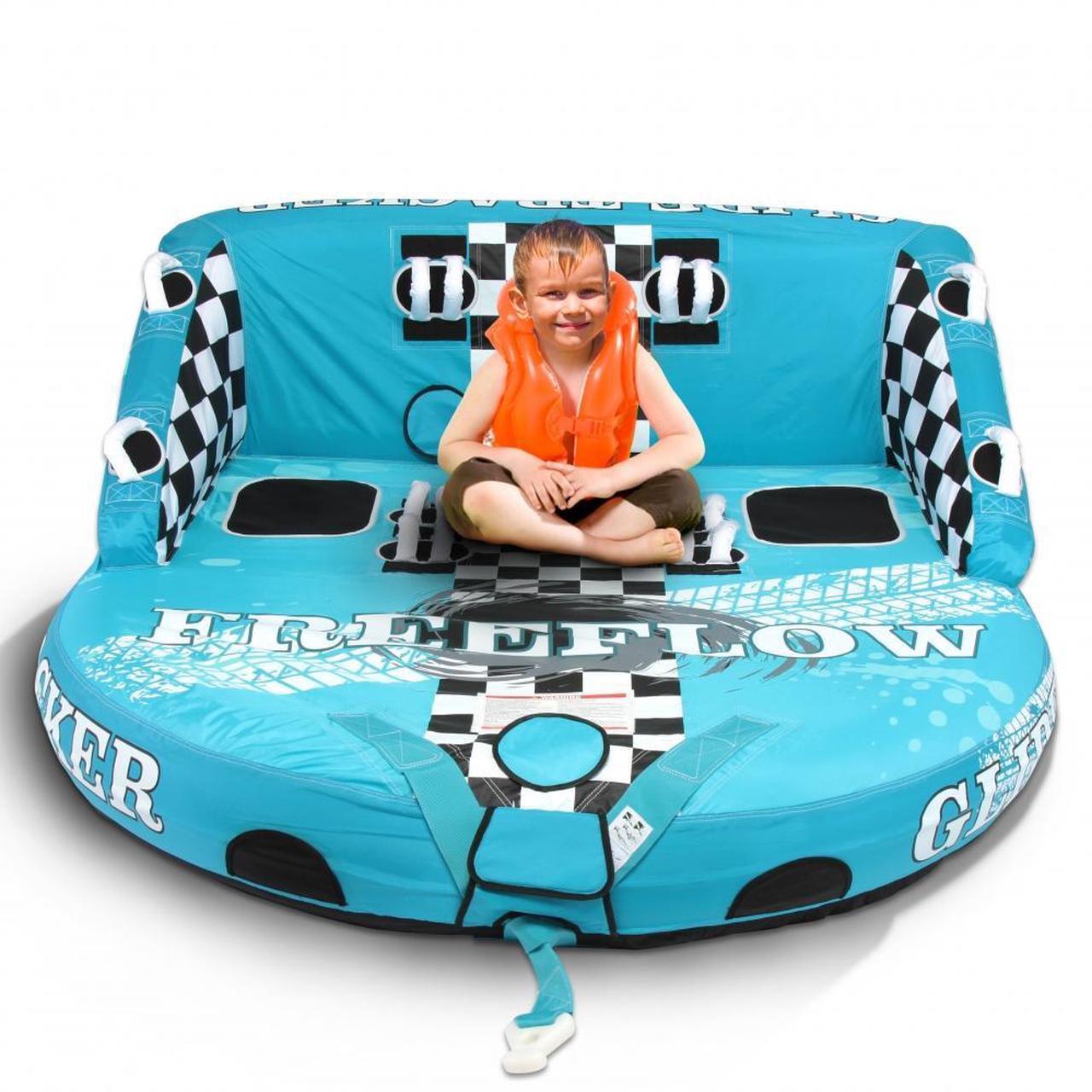Main image of SereneLife Inflatable Towable Tube for Boating, Front & Back Tow Points, EVA Foam Pads, Multiple Handles, 3 Rider Capacity