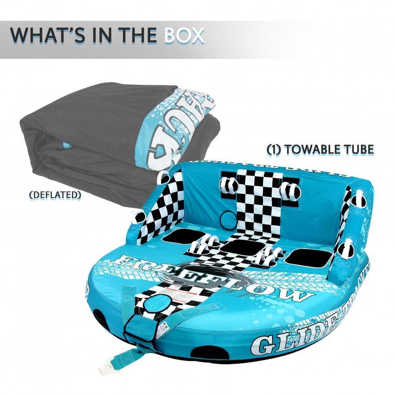 Alt view image 5 of 7 - SereneLife Inflatable Towable Tube for Boating, Front & Back Tow Points, EVA Foam Pads, Multiple Handles, 3 Rider Capacity