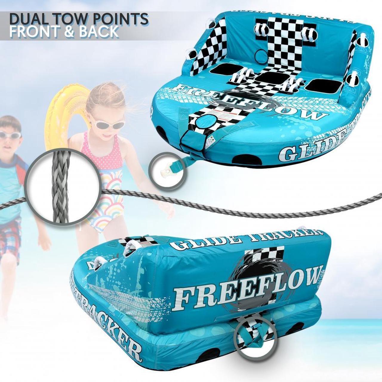 Alt view image 2 of 7 - SereneLife Inflatable Towable Tube for Boating, Front & Back Tow Points, EVA Foam Pads, Multiple Handles, 3 Rider Capacity