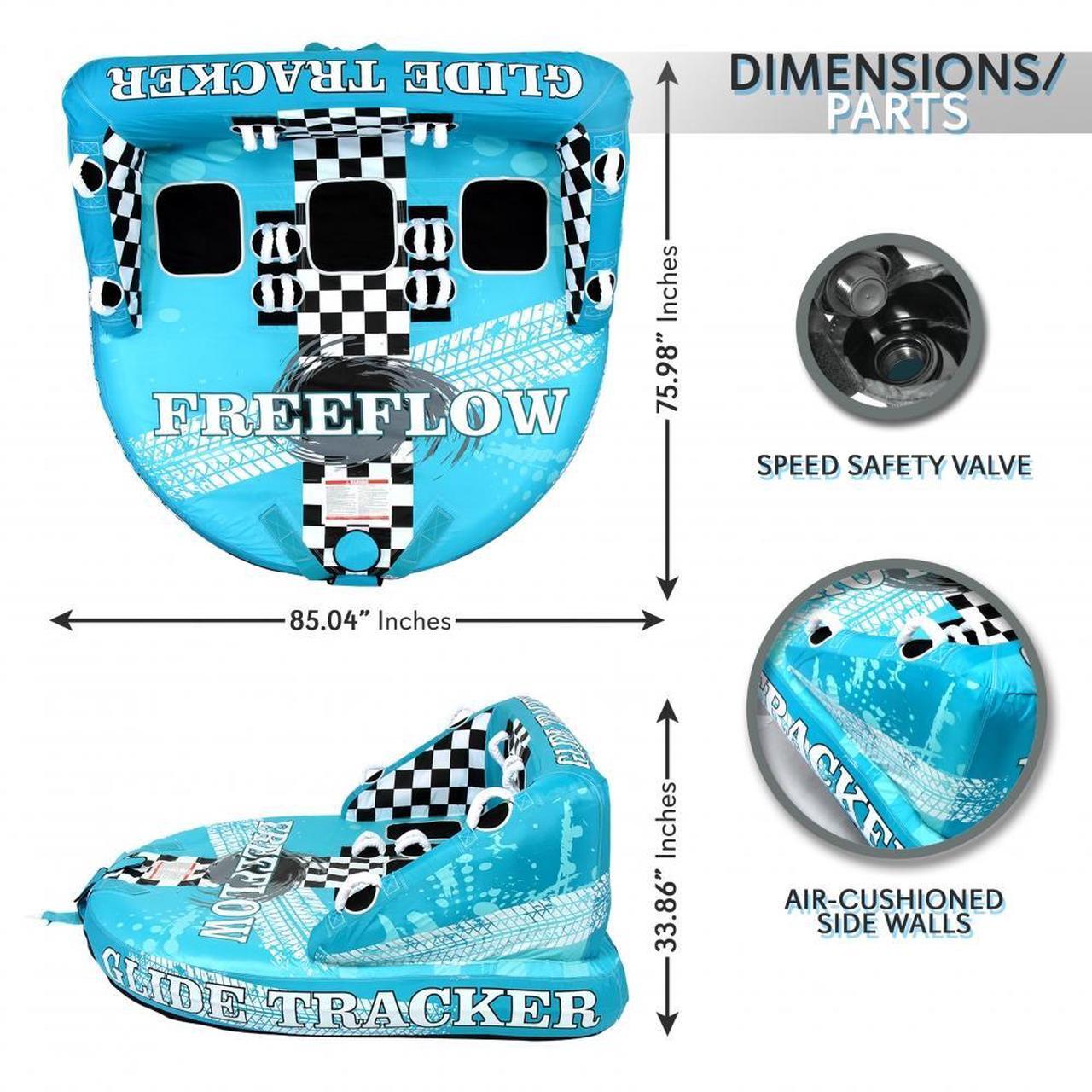 Alt view image 6 of 7 - SereneLife Inflatable Towable Tube for Boating, Front & Back Tow Points, EVA Foam Pads, Multiple Handles, 3 Rider Capacity