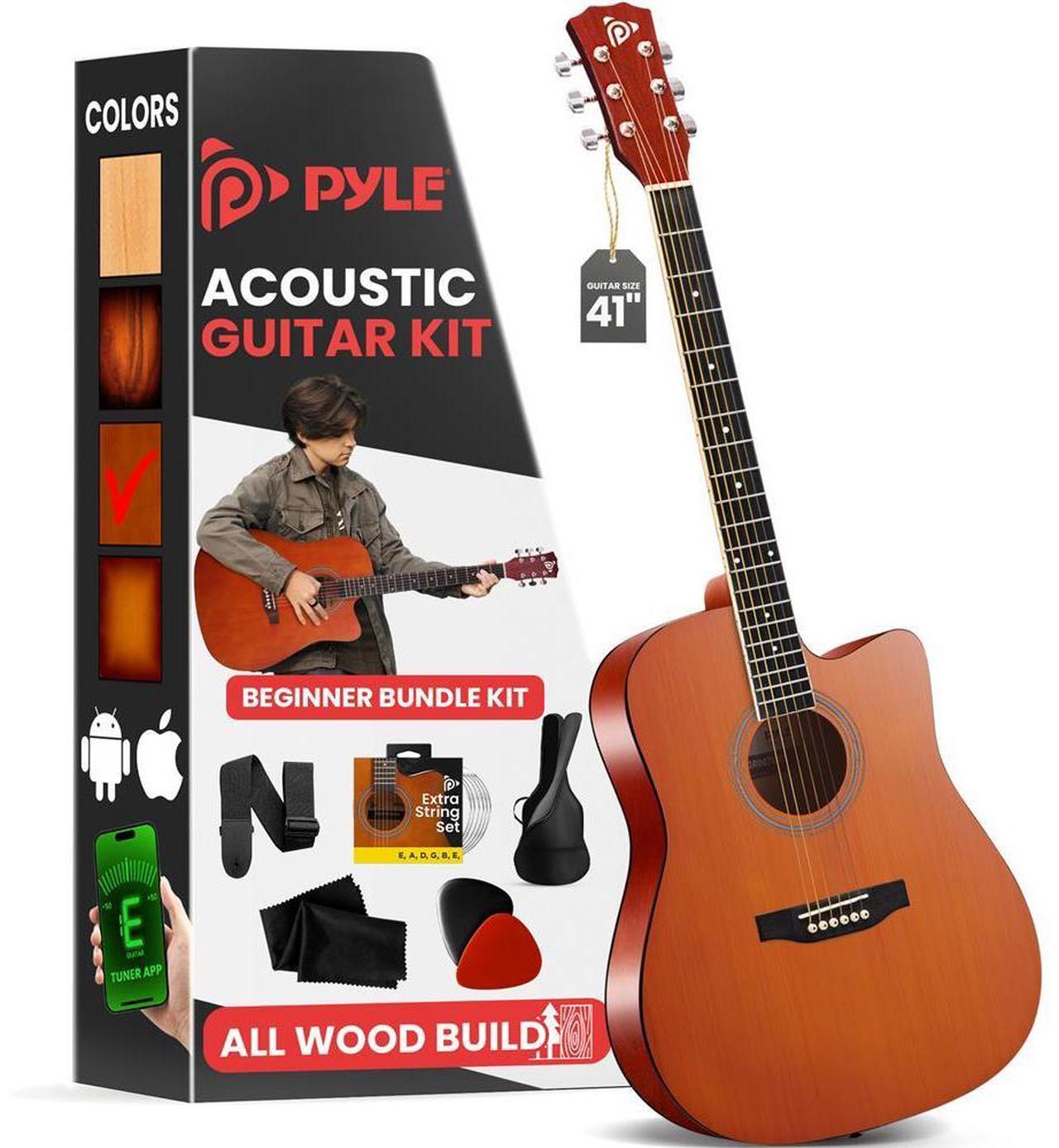 Main image of Pyle 41" Full-Size Acoustic Guitar Kit - Cutaway Body, Digital Tuner, Gig Bag & Accessories - Light Blue (PGSTGR007LB)