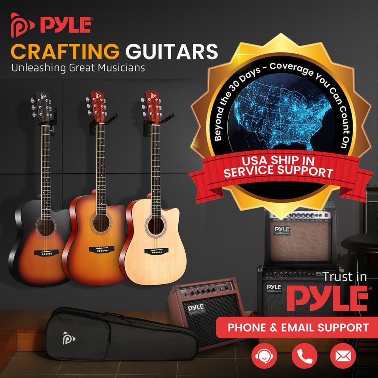 Alt view image 2 of 7 - Pyle 41" Full-Size Acoustic Guitar Kit - Cutaway Body, Digital Tuner, Gig Bag & Accessories - Light Blue (PGSTGR007LB)