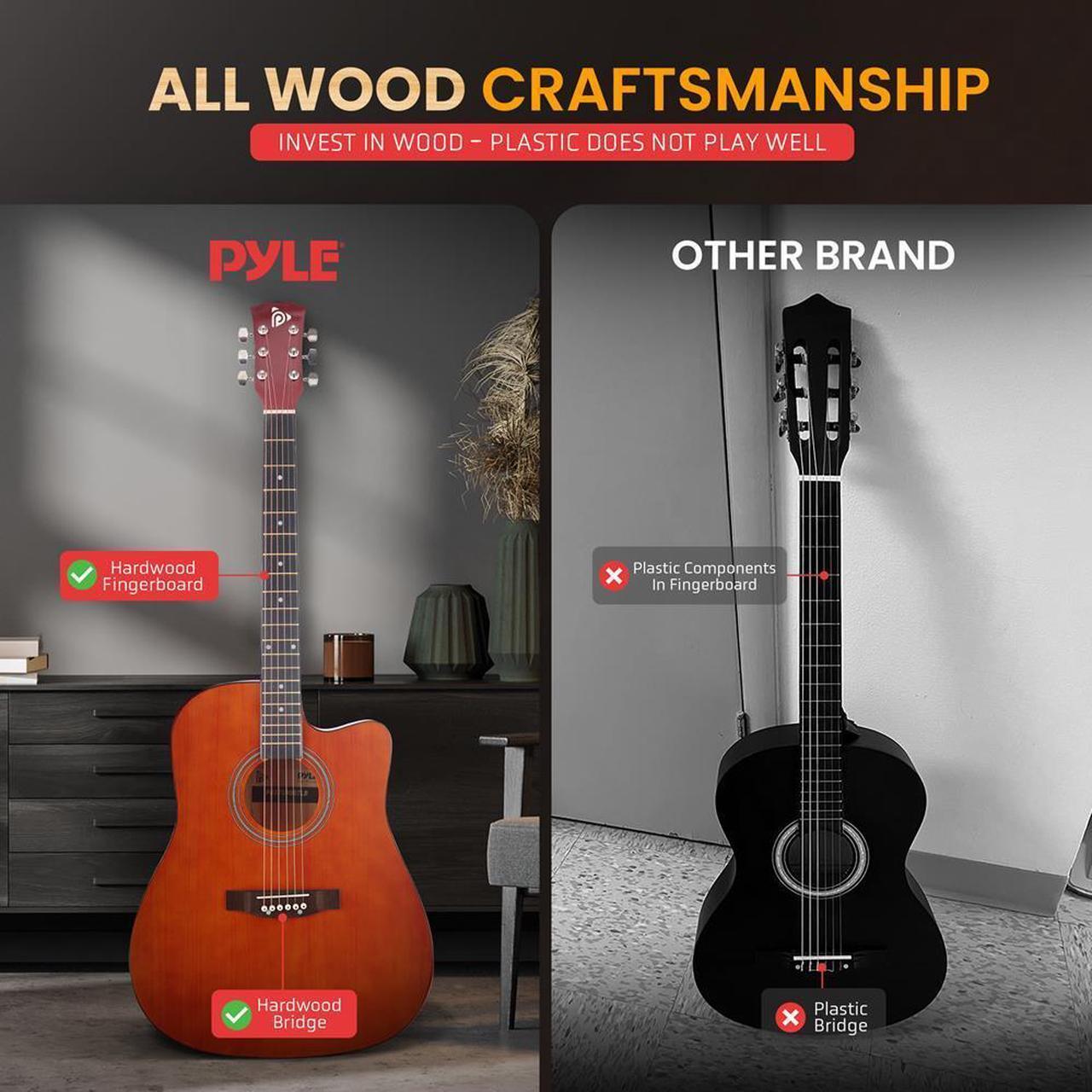 Alt view image 7 of 7 - Pyle 41" Full-Size Acoustic Guitar Kit - Cutaway Body, Digital Tuner, Gig Bag & Accessories - Light Blue (PGSTGR007LB)