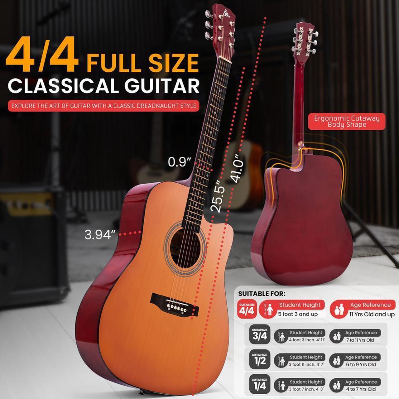 Alt view image 6 of 7 - Pyle 41" Full-Size Acoustic Guitar Kit - Cutaway Body, Digital Tuner, Gig Bag & Accessories - Light Blue (PGSTGR007LB)
