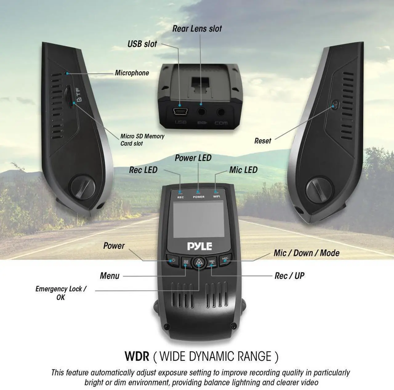 Alt view image 2 of 7 - Pyle Dual Camera Car Dash Cam & Waterproof Backup Camera  1080p HD DVR Video Recorder with 1.5" Display & G-Sensor (PLDVRCAM74)