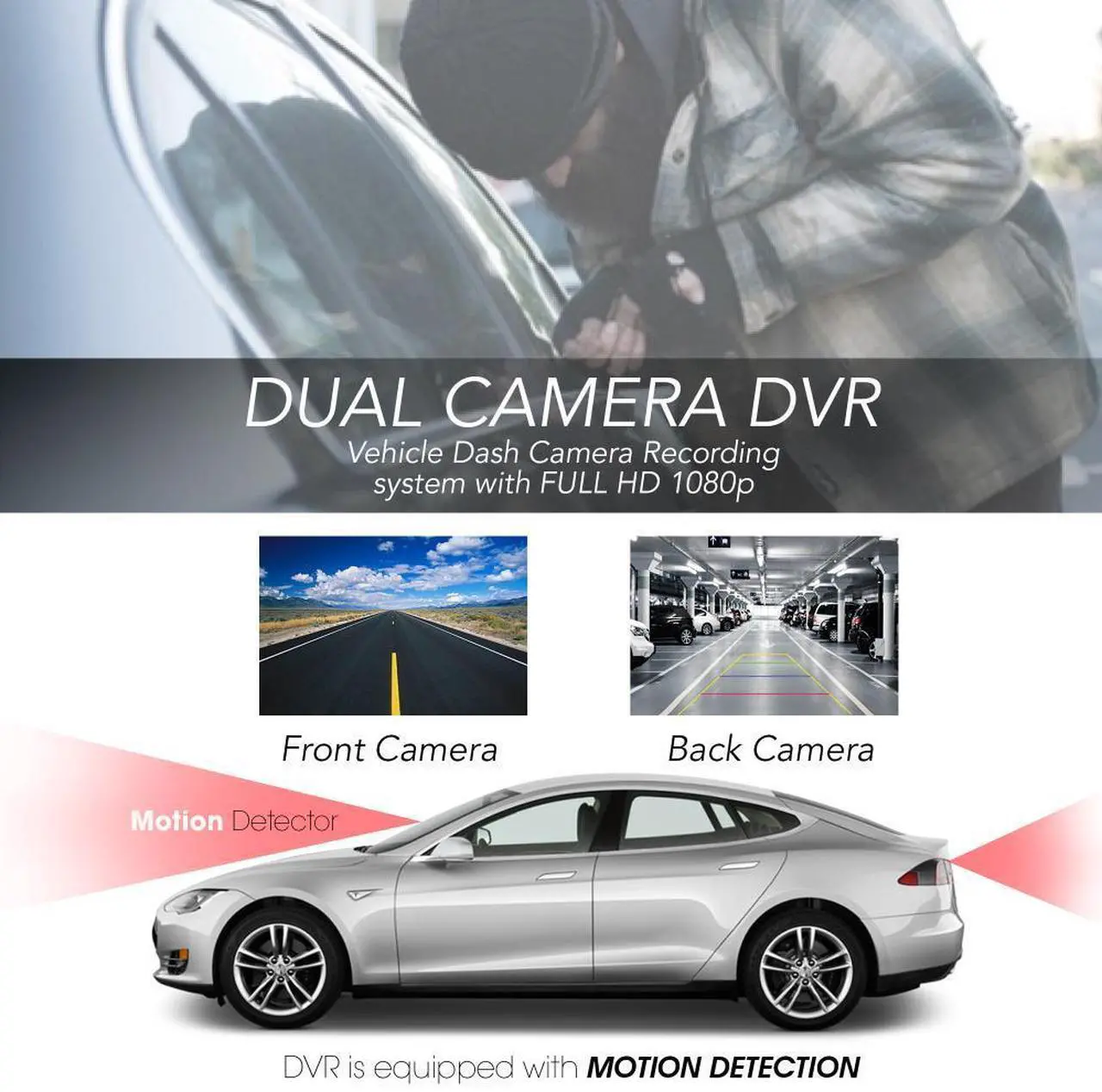 Alt view image 6 of 7 - Pyle Dual Camera Car Dash Cam & Waterproof Backup Camera  1080p HD DVR Video Recorder with 1.5" Display & G-Sensor (PLDVRCAM74)