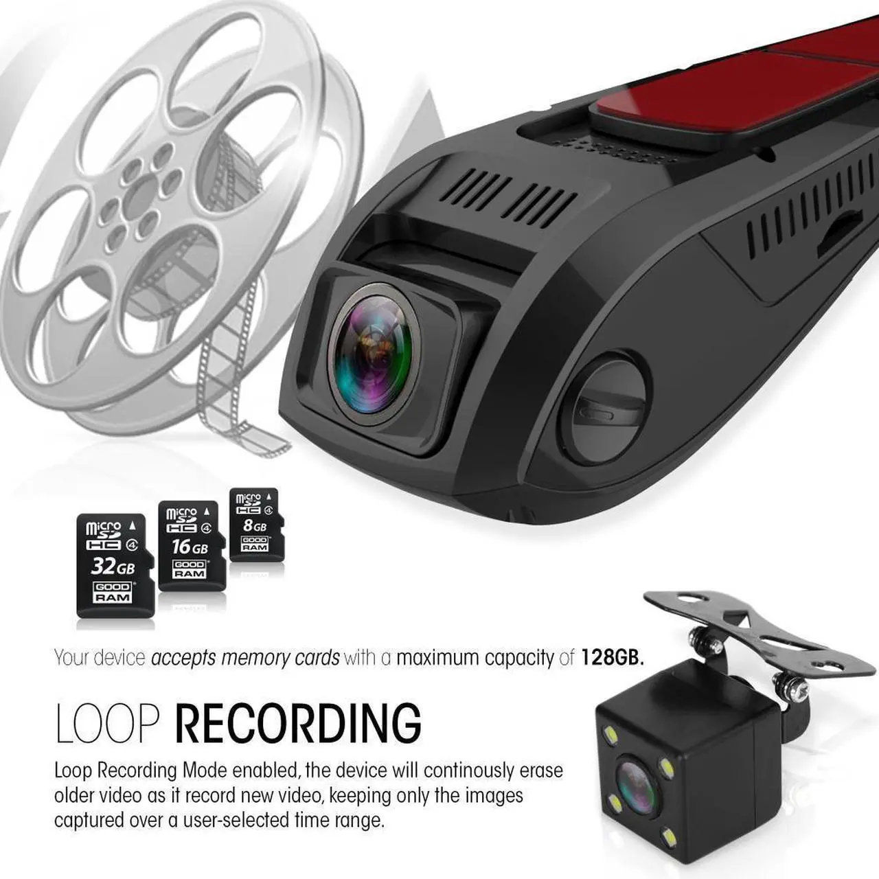 Alt view image 7 of 7 - Pyle Dual Camera Car Dash Cam & Waterproof Backup Camera  1080p HD DVR Video Recorder with 1.5" Display & G-Sensor (PLDVRCAM74)