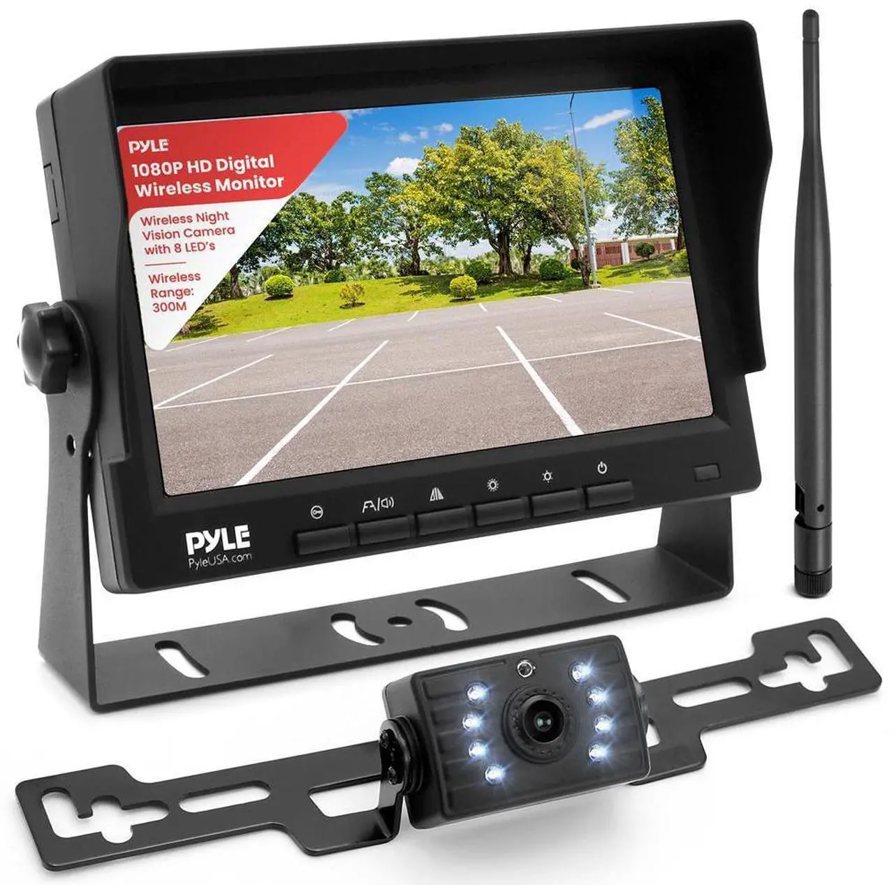 Main image of Pyle 7 1080p HD Digital Wireless Backup Camera System  Waterproof License Plate Rearview Cam with Night Vision & IPS Monitor for RV, Truck, Bus, or Trailer (PLCMRV77WP)