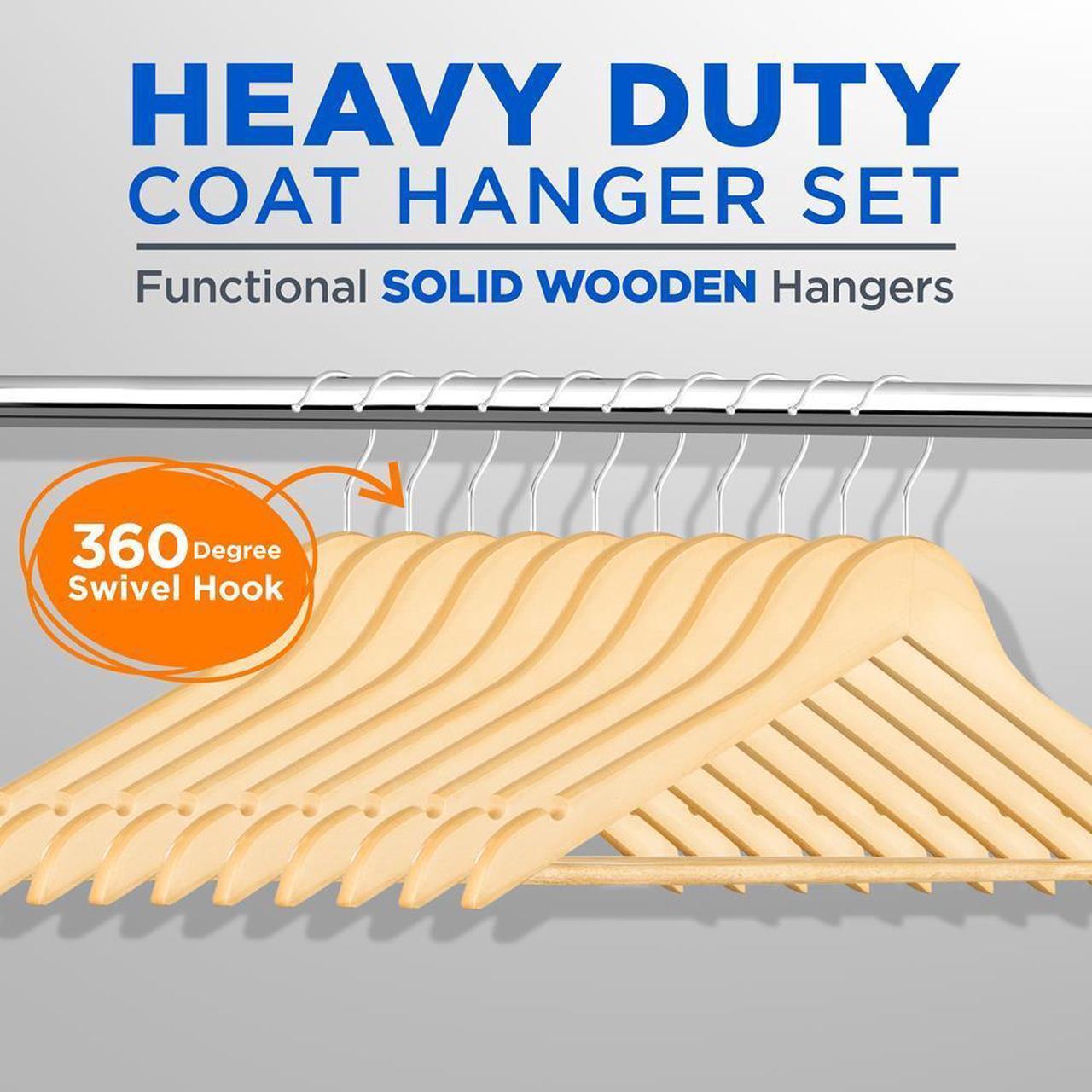 Alt view image 5 of 7 - SereneLife 30 Pcs Wooden Non-Slip Clothes Hangers  Heavy Duty Suit Hanger Set with 360° Swivel Hook (Natural)