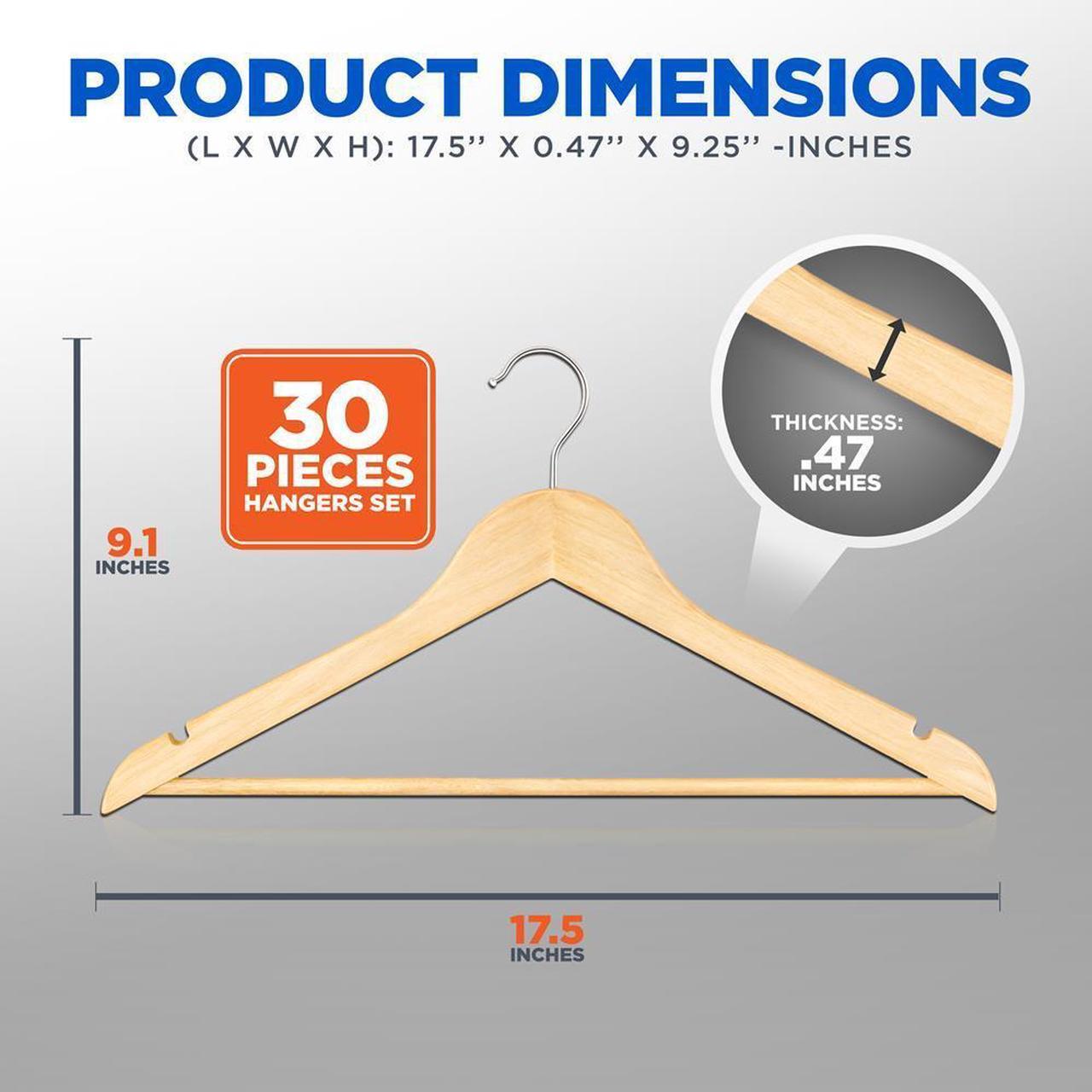 Alt view image 3 of 7 - SereneLife 30 Pcs Wooden Non-Slip Clothes Hangers  Heavy Duty Suit Hanger Set with 360° Swivel Hook (Natural)